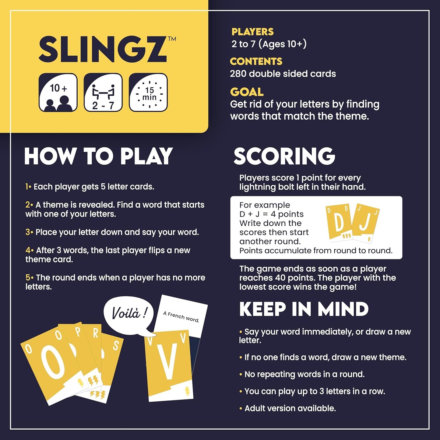 Slingz by Blue Orange Games, Fast and Hilarious Word Card Party Game of Categories for Ages 10 & Up, 2 to 7 Players