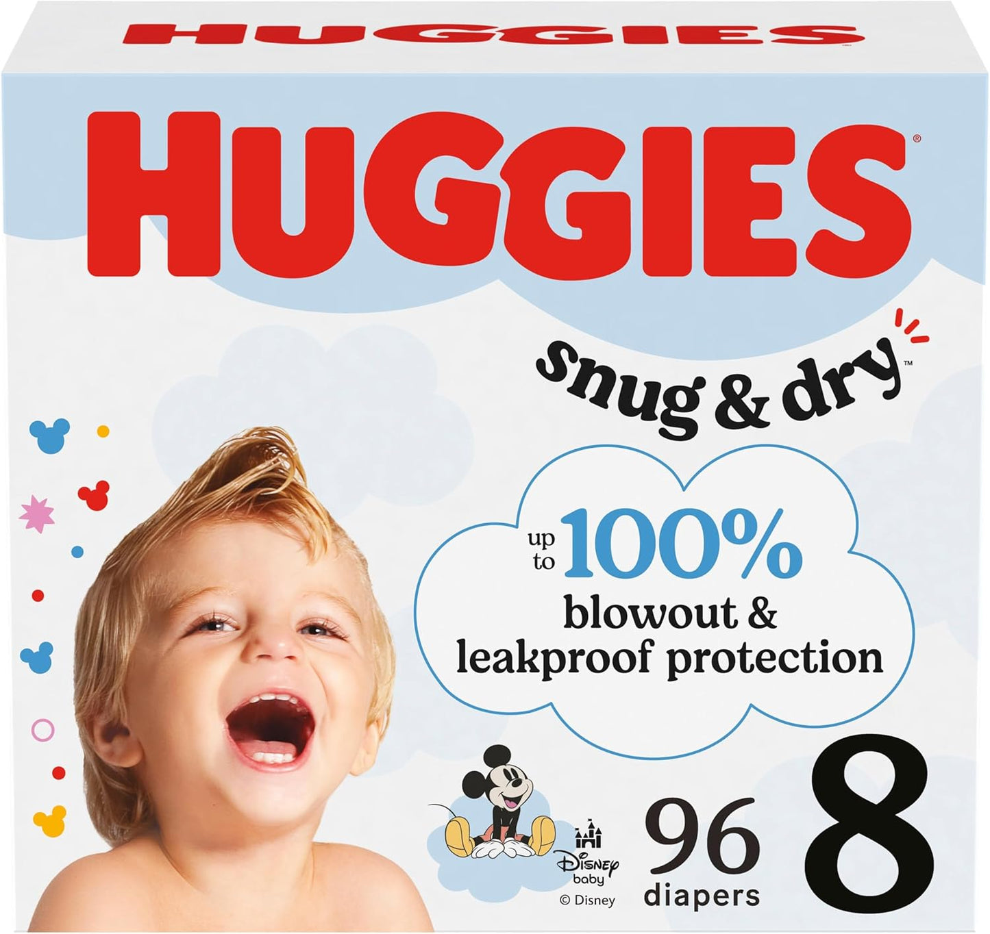 Huggies Size 8 Diapers, Snug & Dry Baby Diapers, Size 8 (46+ lbs), 96 Count (2 Packs of 48), Packaging May Vary
