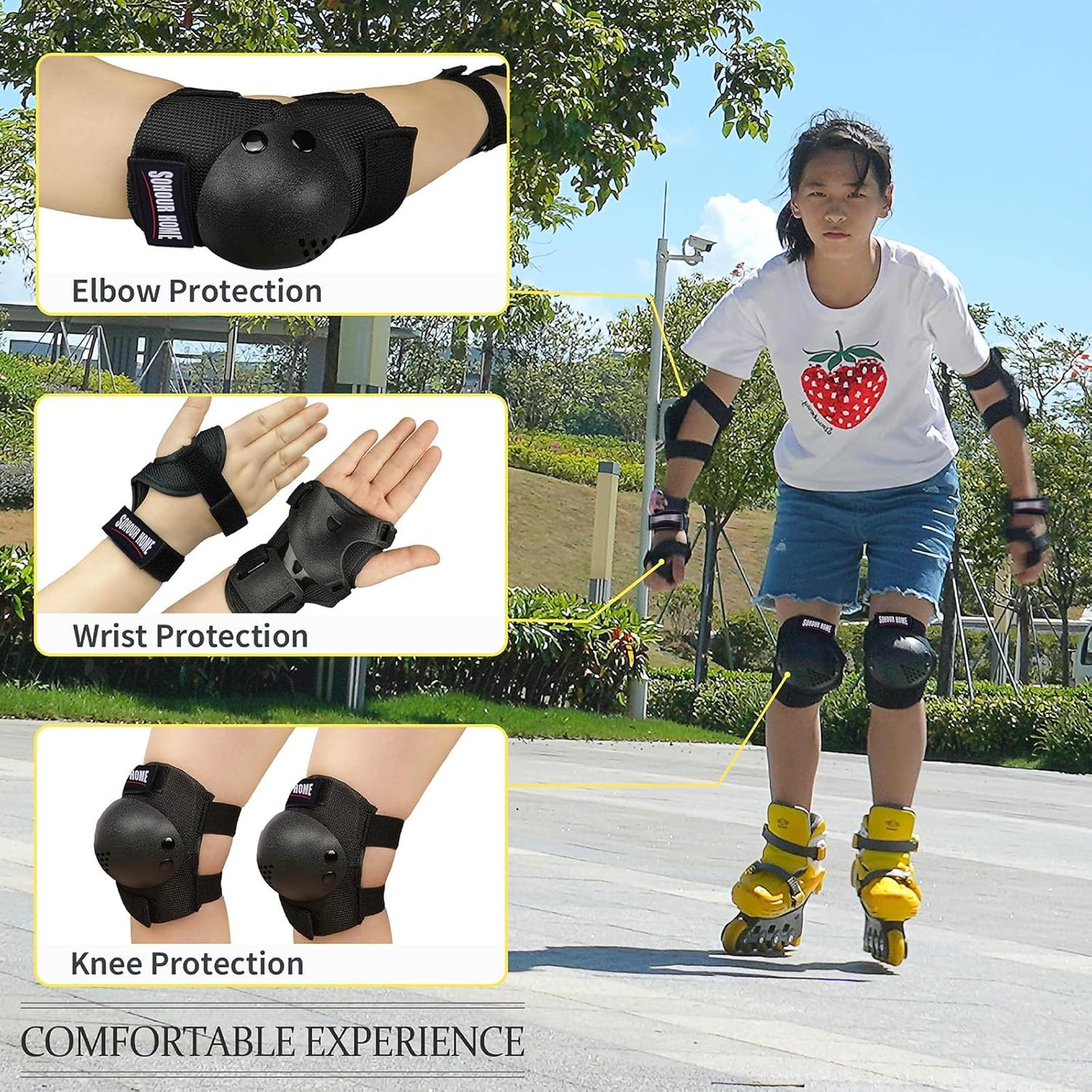 Youth/Kids Knee Pads Elbow Pads Wrist Guards Protective Gear Set for 3-15 Years Child Roller Skates, Skateboard, Cycling, Inline Skating, BMX Bike, Balance Bike, Scooter Riding and Other Outdoor Sports