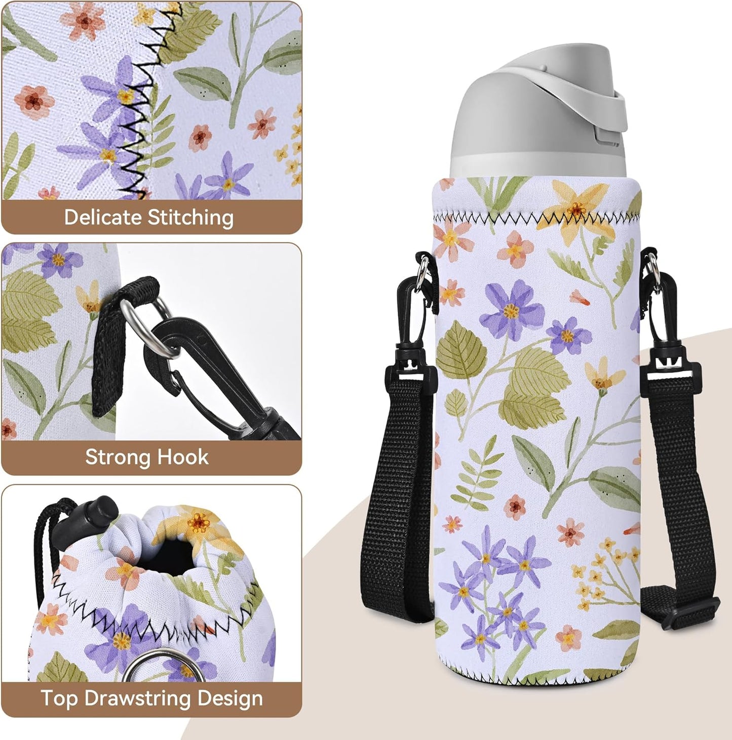 AUPET Water Bottle Bag Carrier,24oz/32oz Insulated Neoprene bottle Sling Holder Case Pouch Cover for 1000ML/750ML Bottles with Shoulder Strap for walking