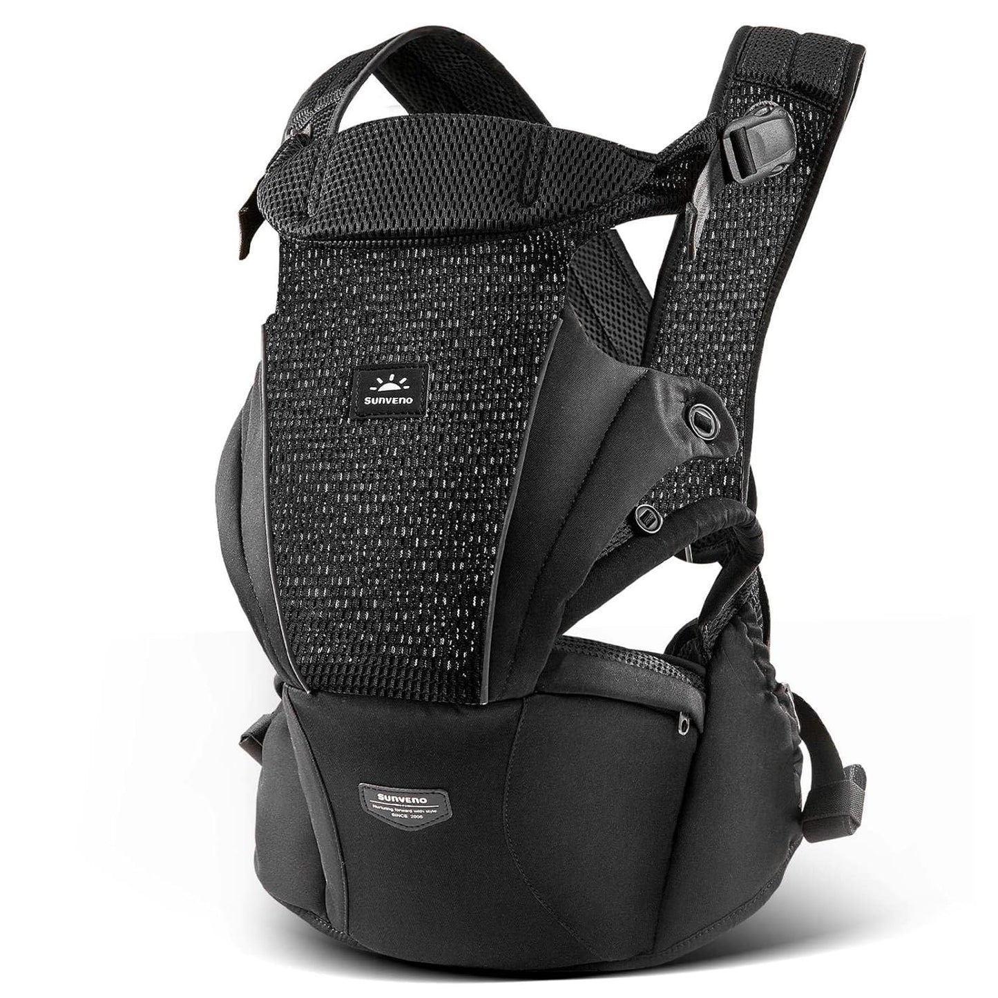 SUNVENO Baby Carrier for Newborn to Toddler – CPC-Certified Breathable Mesh Hip Seat Carrier, Supports 7-45 lbs for Front & Back Carry with Adjustable Waistband, All-Season, Black