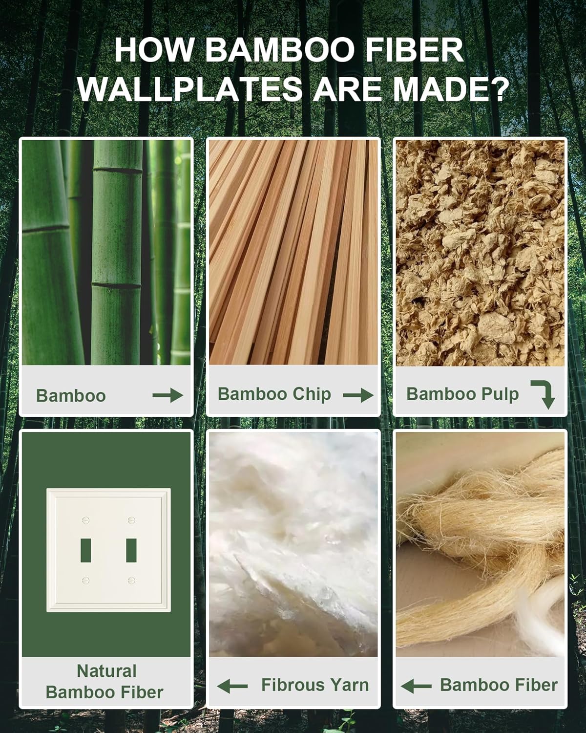 2-Pack Double Toggle Light Switch Cover Plate, Light Almond Decorative Dual Switch Plate Covers, Natural Bamboo Fiber 2 Gang Wall Plate, Corrosion Resistant