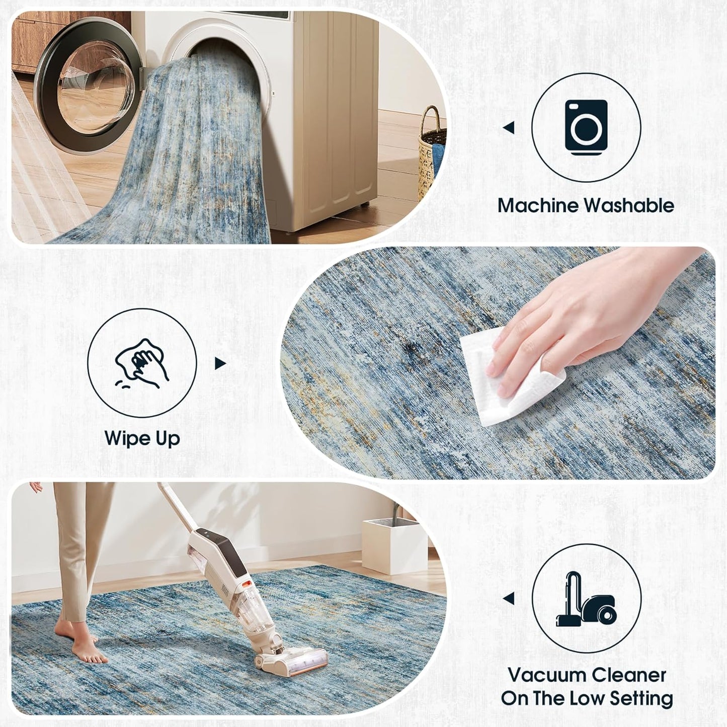 Area Rugs 8x10 Living Room Rugs: Large Modern Abstract Washable Rug with Non-Slip Backing, Thin Carpet for Dining Room Table Bedroom Nursery Indoor Home Office-Blue/Brown