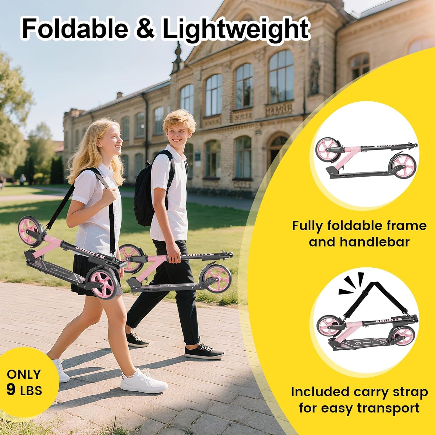 Kick Scooter for Kids Teens & Adults, 4 Adjustable Heights, 8IN All Terrain Big Wheels, Foldable and Lightweight, Gifts for Girls Boys
