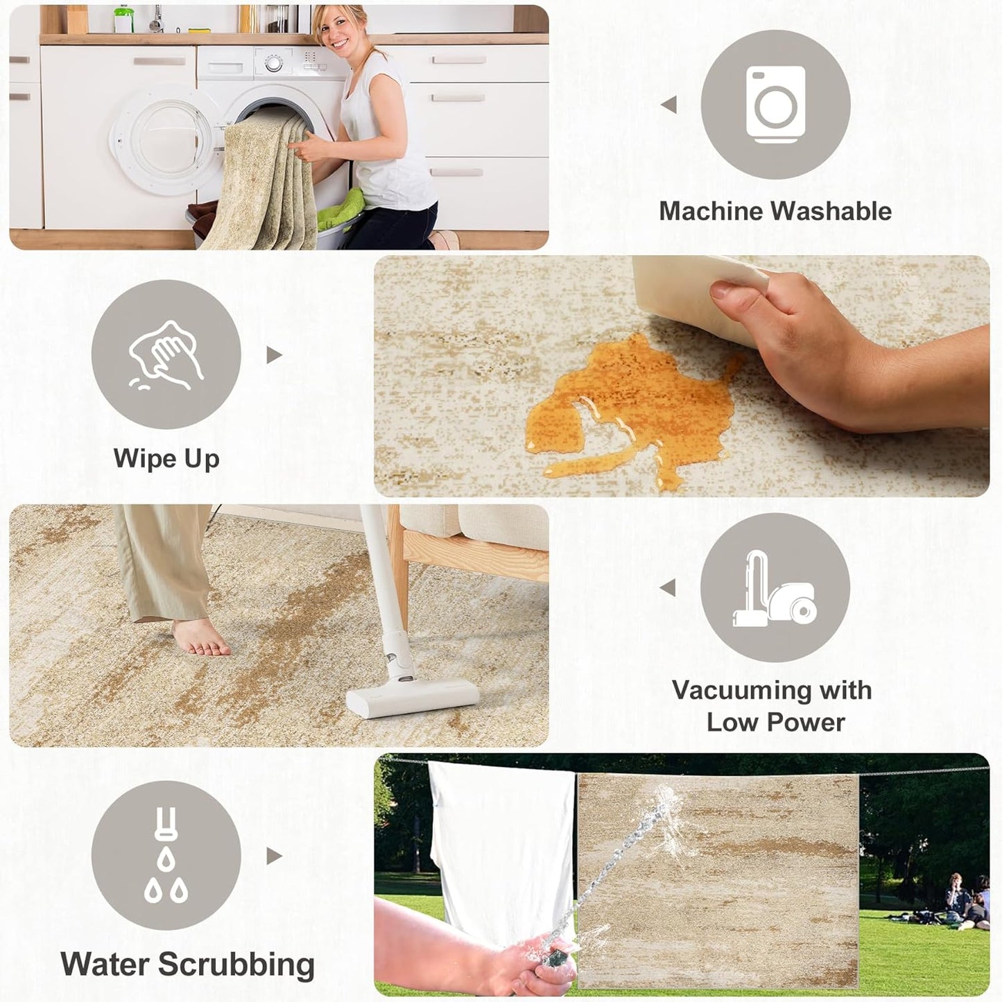 6x9 Area Rugs for Living Room - Washable Rug Modern Abstract Soft Large Neutral Non-Slip Carpet Indoor Floor Stain Resistant Thin Carpets for Bedroom Dining Room Farmhouse Nursery Home Office Beige