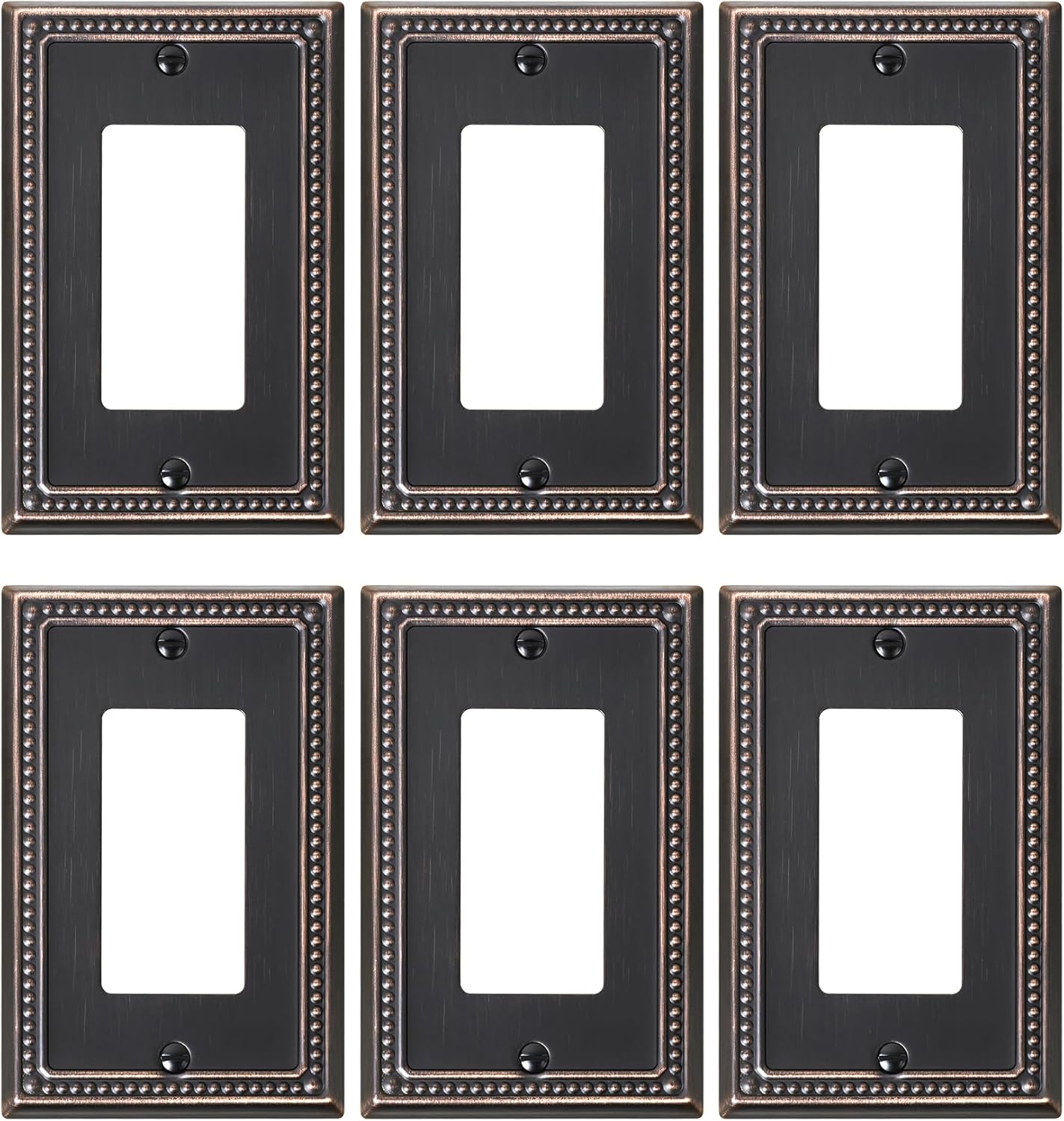 6-Pack Decorator Outlet Cover Plate, Decorative Switch Plates and Outlet Covers, Aged Bronze Metal Wall Plates for Electrical Outlets, Receptacle, GFCI Outlet, Dimmer Switch