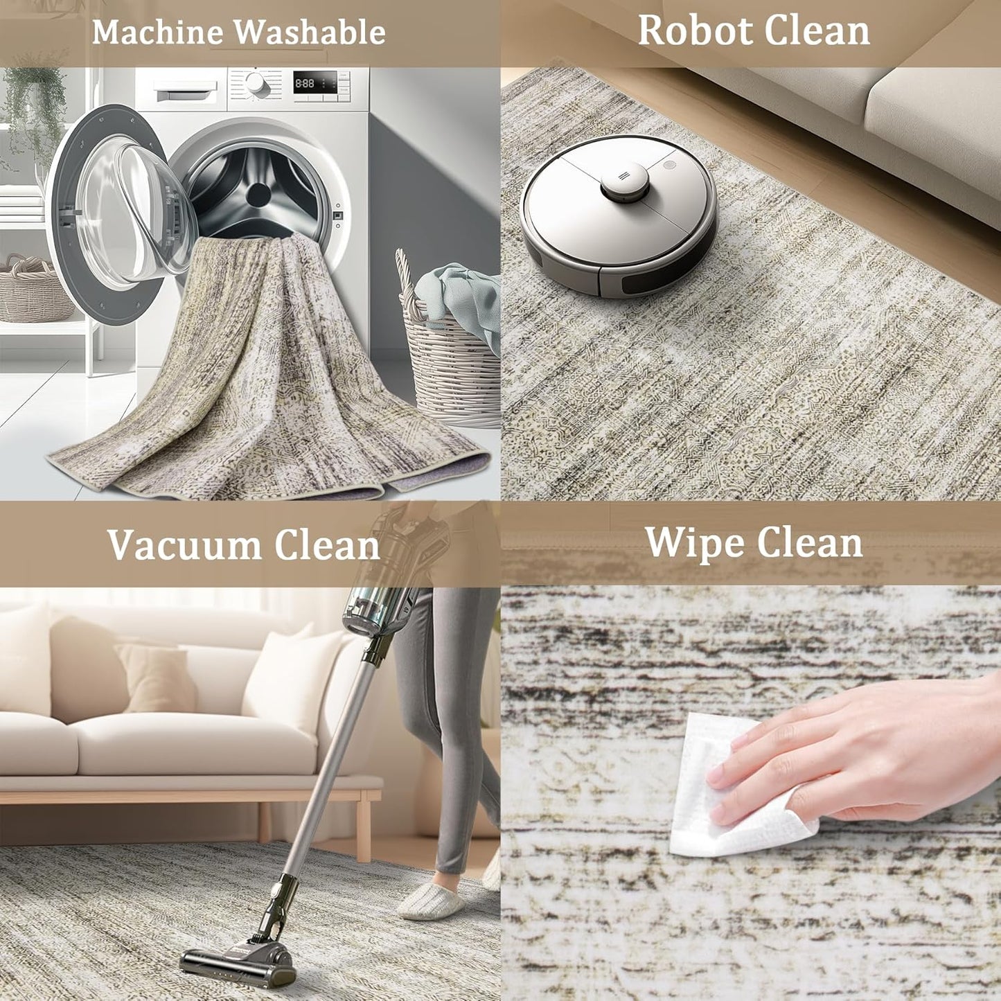 6x9 Area Rug Living Room Rugs - Washable Rug Large Modern Abstract Soft Thin Carpets Indoor Floor No Slip Vintage Carpet for Bedroom Under Dining Table Nursery Home Office Decor Nature