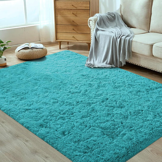 4x6 Area Rug for Living Room: Fluffy Shag Soft Washable Rugs Fuzzy Plush Indoor Carpet for Bedroom Nursery Playroom Dorm Kids Girls Boys Room (Teal Blue, 4'x6')