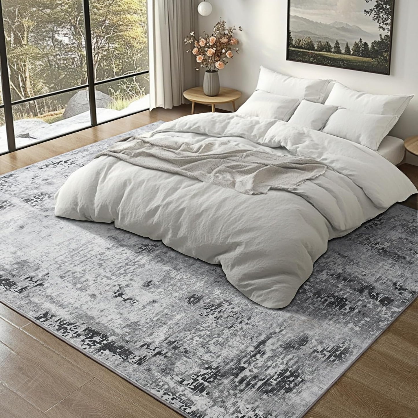 Kelarea Living Room Rug 6x9 Grey Rug Machine Washable Large Area Rugs, Non Slip Abstract Vintage Indoor Carpet for Bedroom, Nursery, Classroom, Dining Room, Home Office