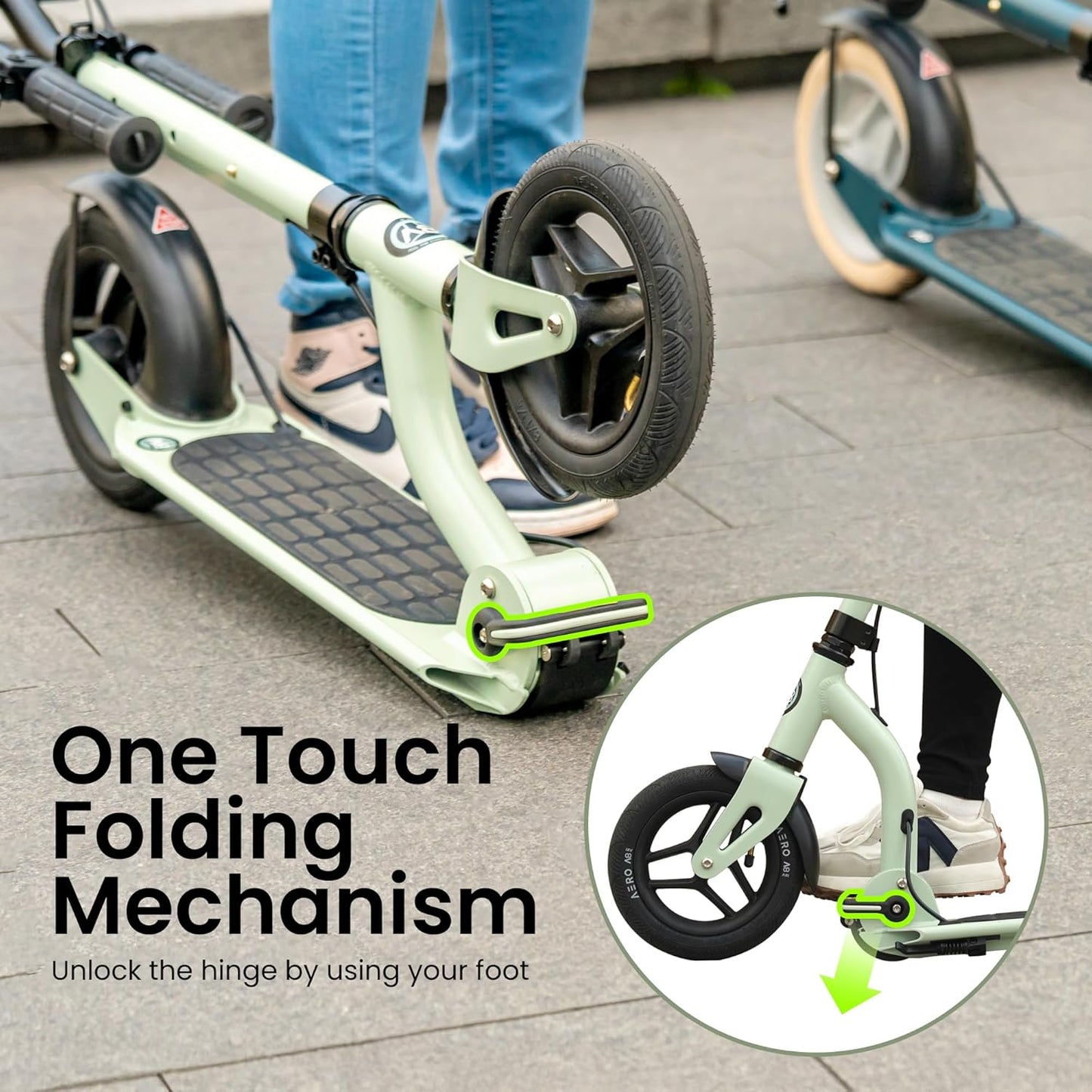 Aero Big Wheels Kick Scooter for Kids 6+, Teens & Adults | Light Up Wheels, Hand Brake, Rubber Deck Mat & Shock Absorption | Foldable & Height Adjustable