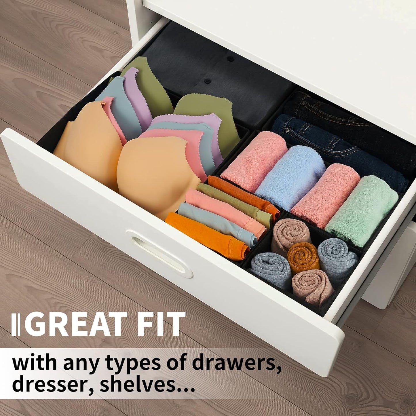 Drawer Organizer Clothes, 8 Pack Underwear Drawer Organizer, Foldable Cloth Storage Box Closet Organizers and Storage for Clothes, Socks, Scarves, Ties (Black)