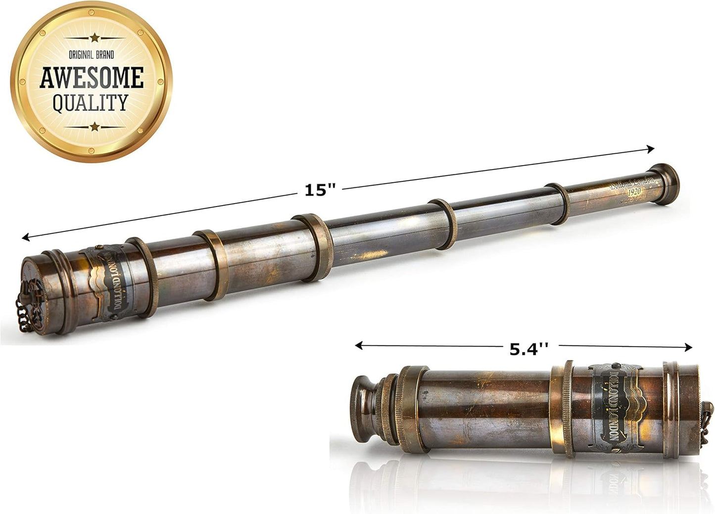 V.Empire Handcrafted Telescope | with Box | Functional Vintage Replica Brass Nautical Antique Ship Telescope | Brass Nautical Spyglass & Collectible Decor | for Kids | 15 Inches