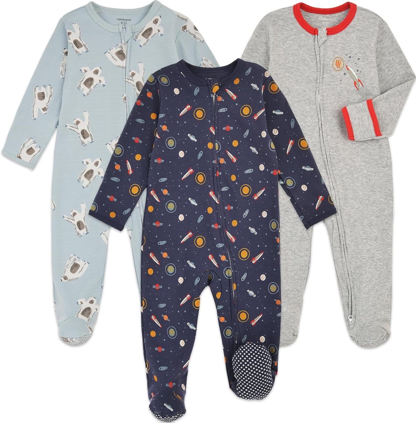 Aablexema Baby Footie Pajama with Mitten Cuffs, Double Zipper Infant Cotton clothes Sleeper Pjs, Footed Sleep Play