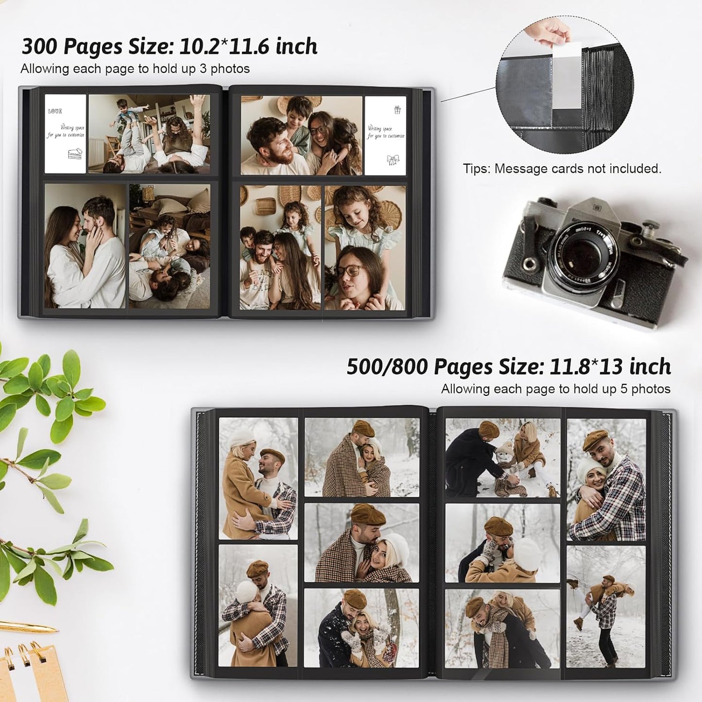 Popotop Photo Album 4x6 300 Pockets with Leather Hardcover Cover, Small Photo Album Holder Book with 50Pcs Pages for Family Travel Wedding Baby Gifts