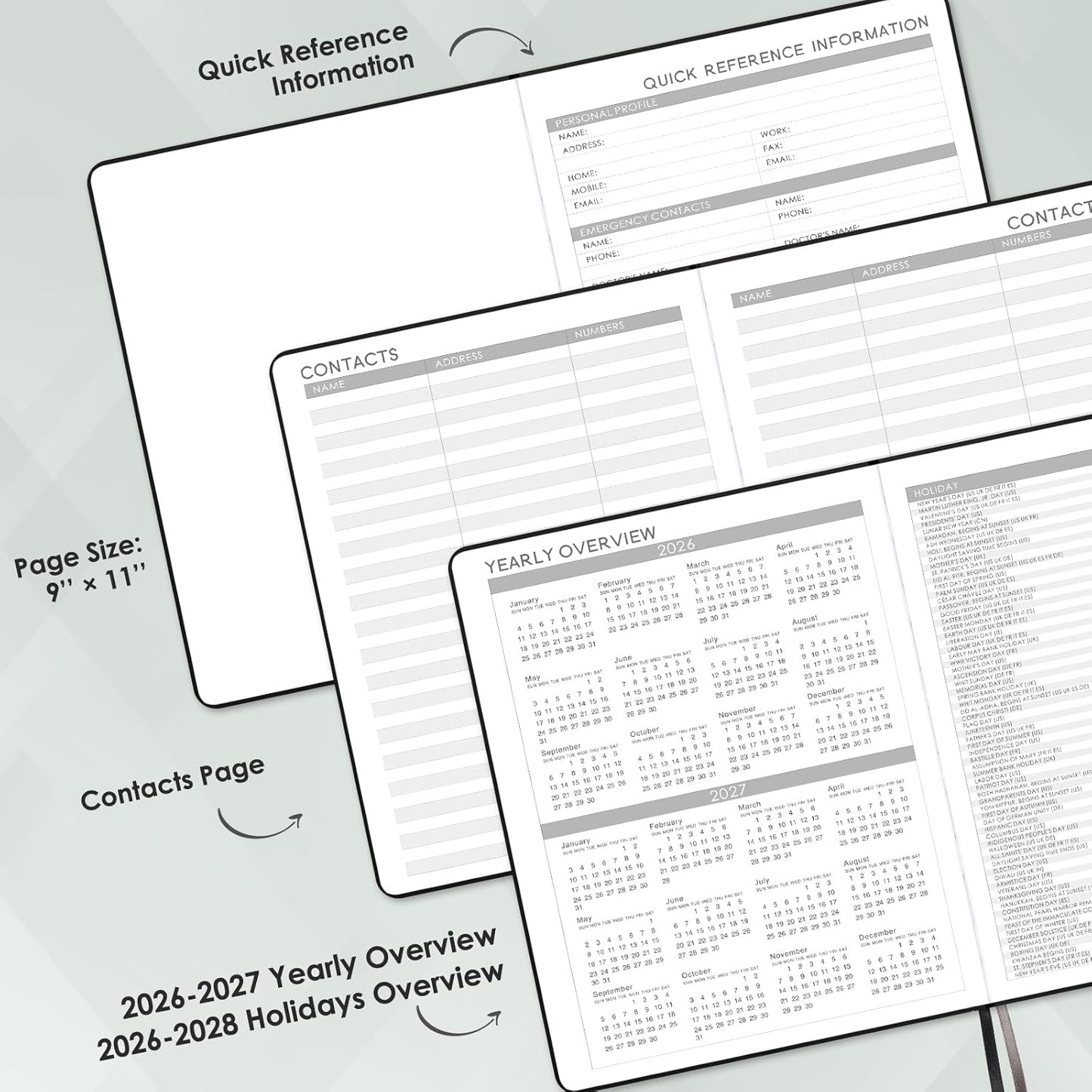 2026 Planner - 2026 Planner Weekly and Monthly, JAN 2026 - DEC 2026, Calendar Planner with Hardcover,Thick Paper, Back Pocket, Notes Pages, Pen Loop (9" x 11") - Black