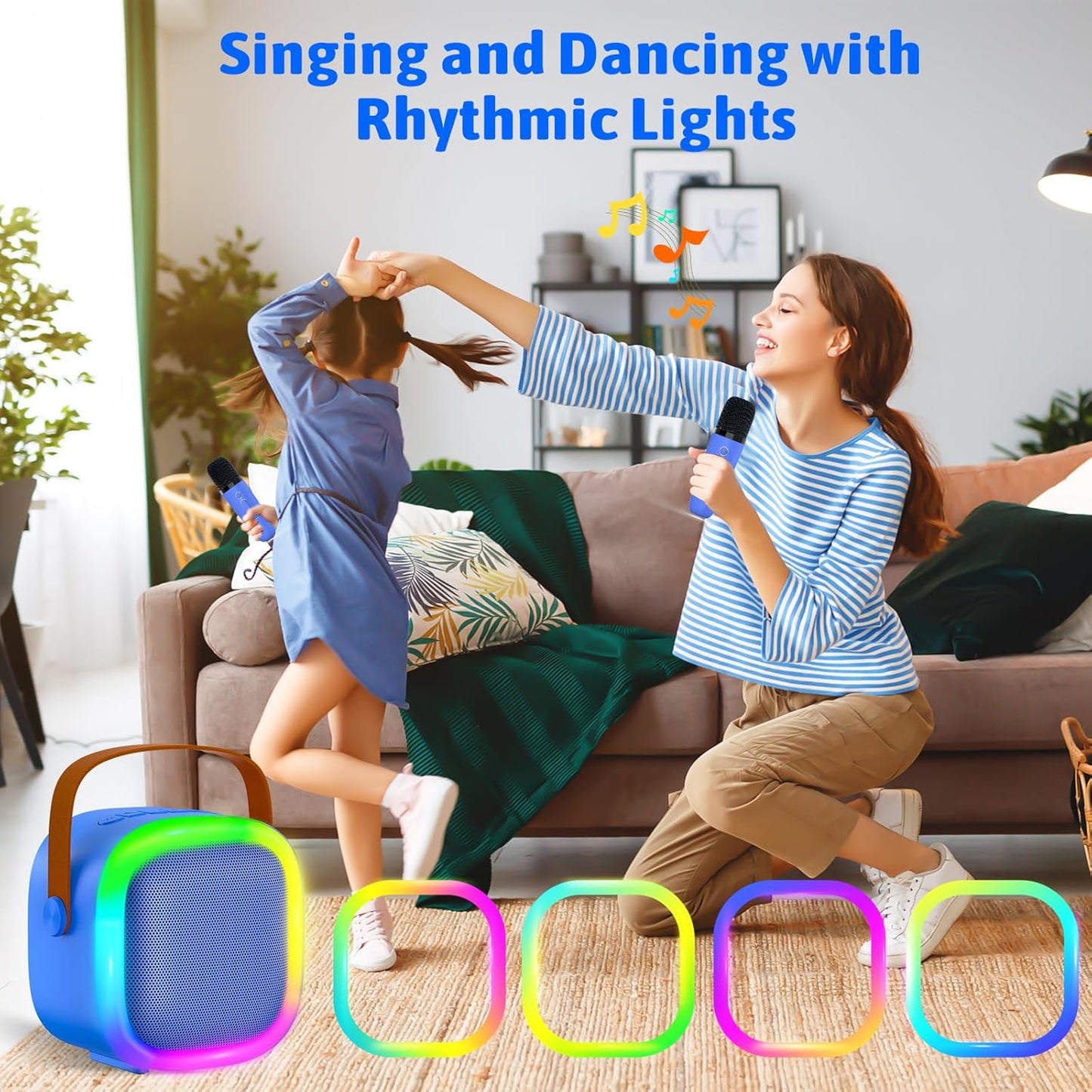 Karaoke Machine for Kids Adults, Portable Bluetooth Speaker with Wireless Microphones and LED Lights, Kids Toys Birthday for Girls and Boys Ages 4,5,6,7,8,9,10,11,12+ Years, Home Party