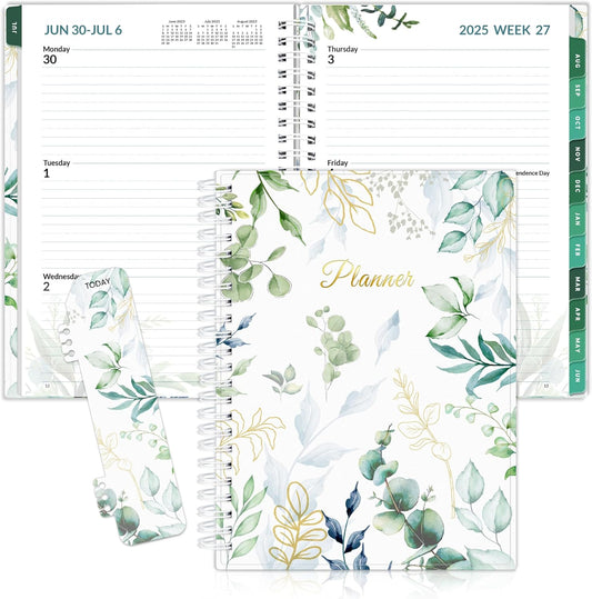 SUNEE Academic Planner 2025-2026 Weekly and Monthly - from July 2025 to June 2026, 6.4"x8.3" School Year Calendar Daily Planner with Monthly Tab, Flexible Cover, Note Pages, Spiral Binding, Greenery