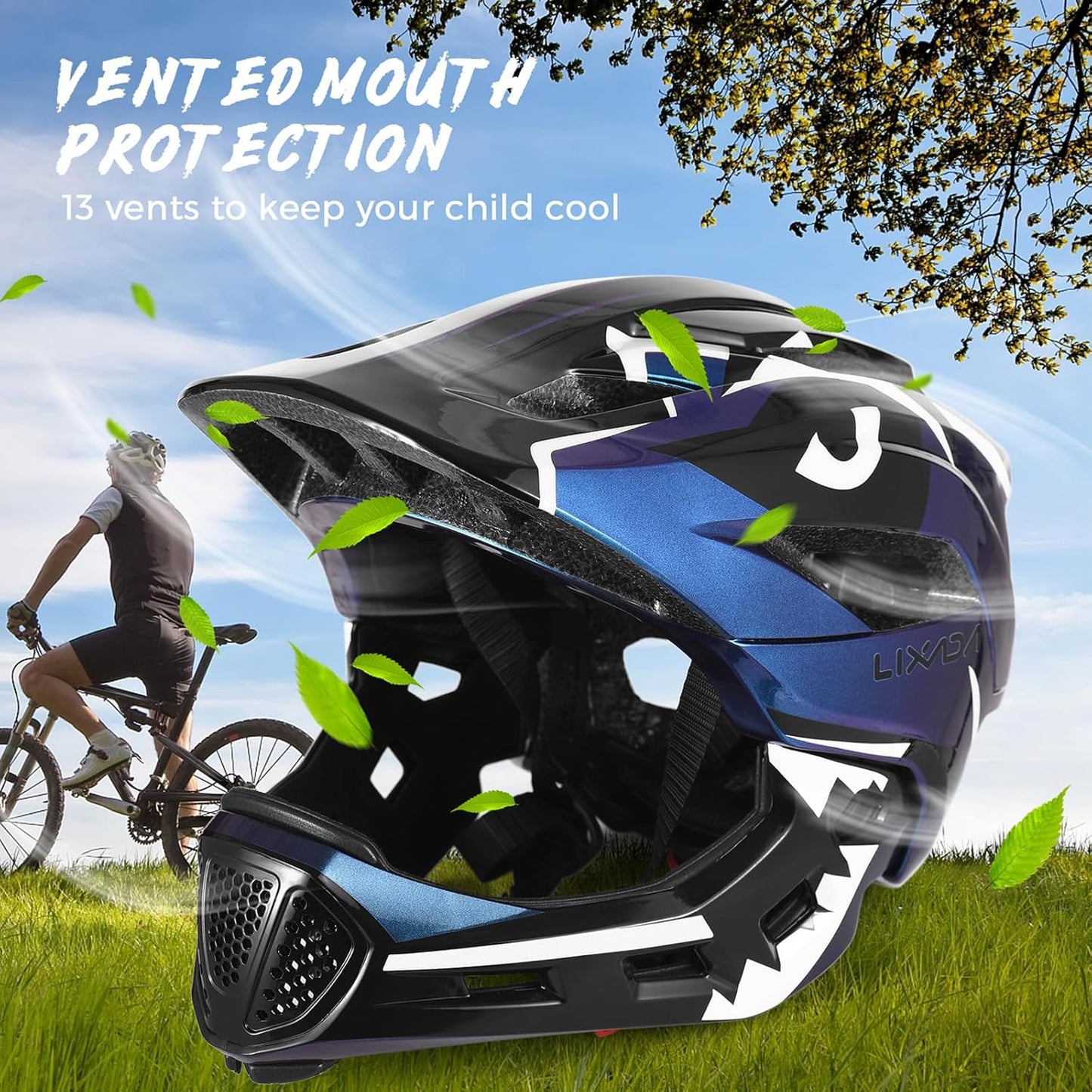 Lixada Kids Bike Helmet Adjustable Detachable Full Face Helmet for Cycling Helmet for Children Bicycle, Skateboard, Scooter, Protective Gear (20.5-22 Inches)