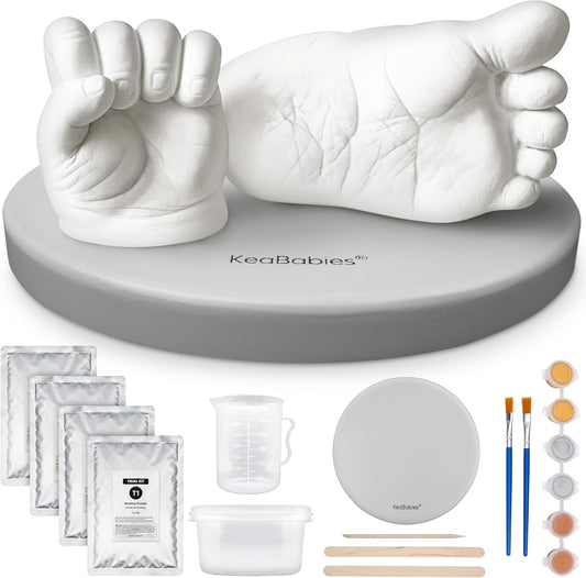 KeaBabies Baby Casting Kit Hands and Feet Mold - 3D Newborn Hand Casting Kit & Stylish Wood Base, Easy DIY Infant Foot Molds 0-9 Months,BPA-Free Baby Keepsake,Shower Gifts for Moms (Round, Cloud Gray)