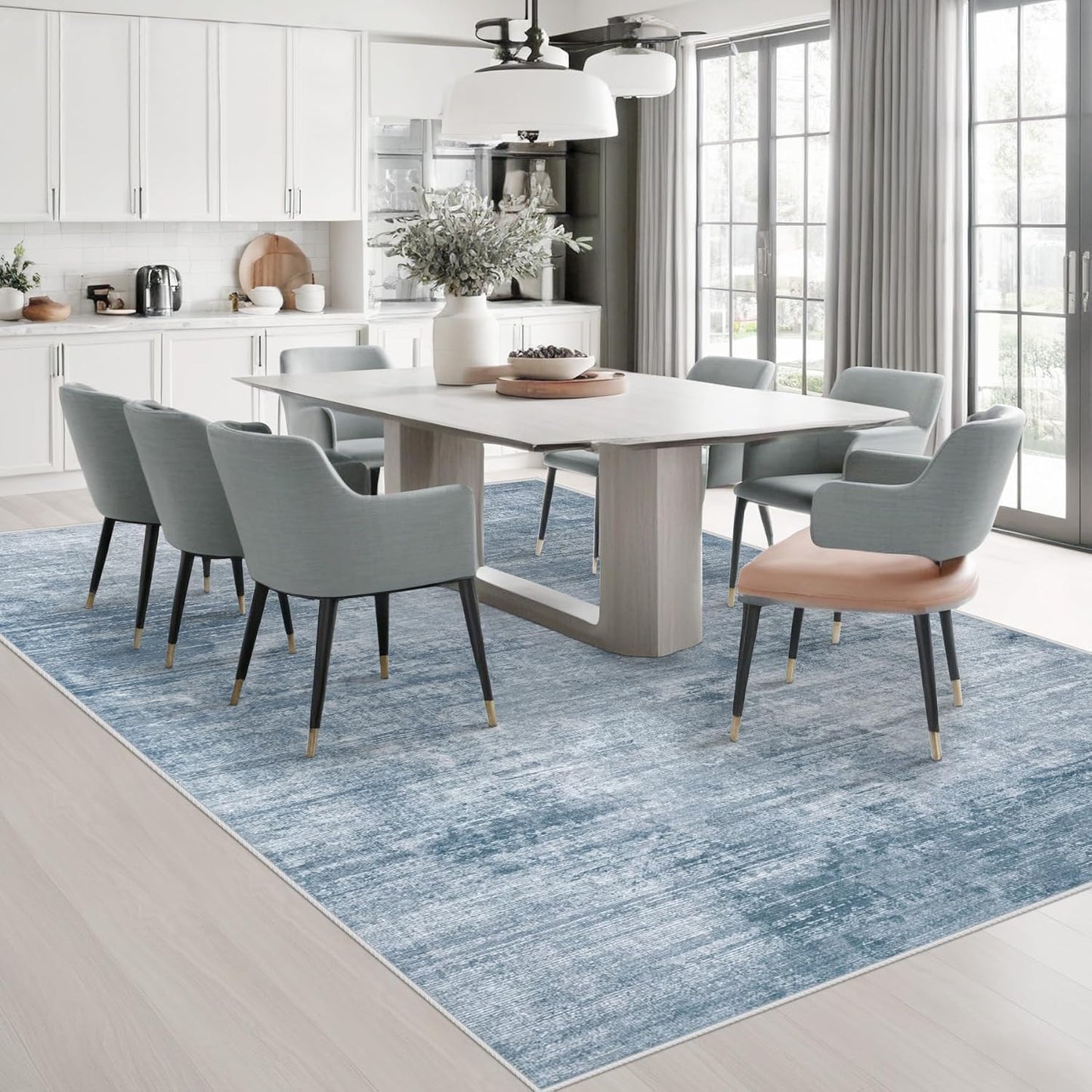Area Rugs 6x9 Living Room: Washable Rug Modern Abstract Large Rugs Soft Non Slip Neutral Rug Stain Resistant Indoor Carpet for Bedroom Kitchen Dining Room Table Nursery Home Office Rugs(Blue,6'x9')