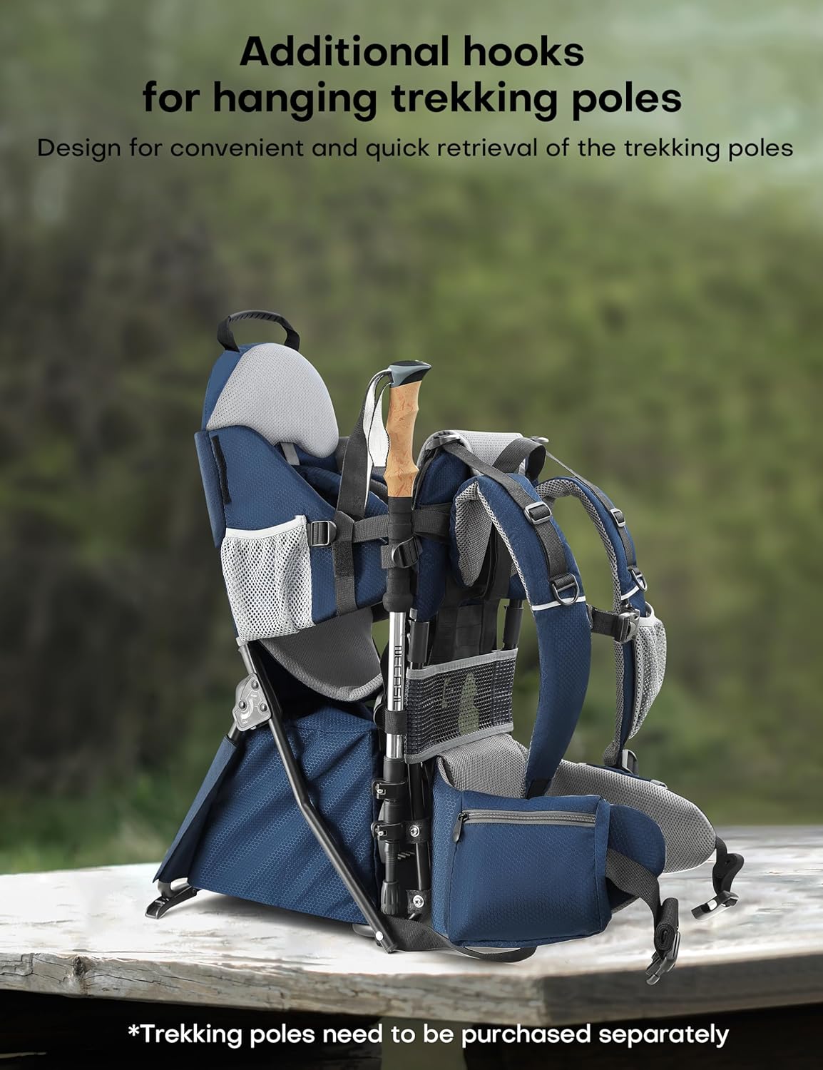 besrey Baby Backpack Carrier, Toddler Hiking Backpack with Safety 3-Height Seat, Adjustable Straps&Waist Belt, Foldable Frame Lightweight Large Capacity Child Carrier for Hiking (Blue/Grey)