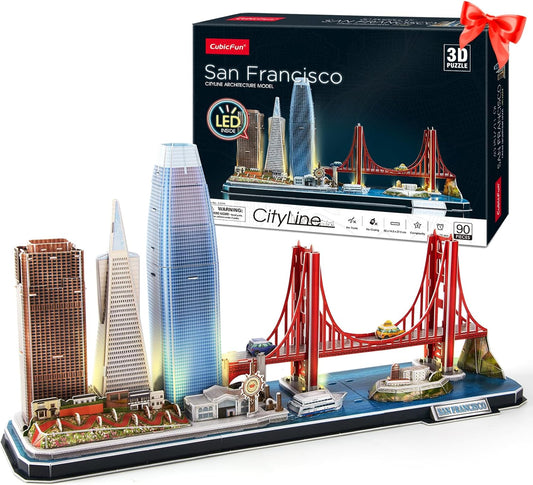 CubicFun 3D Puzzles for Kids Ages 10-14 LED San Francisco Cityline, Arts and Crafts for Kids Ages 8-12 STEM Projects for Kid Age 10-14 Gifts for 8 Year Old Toys for 10 Year Old Girls Architecture