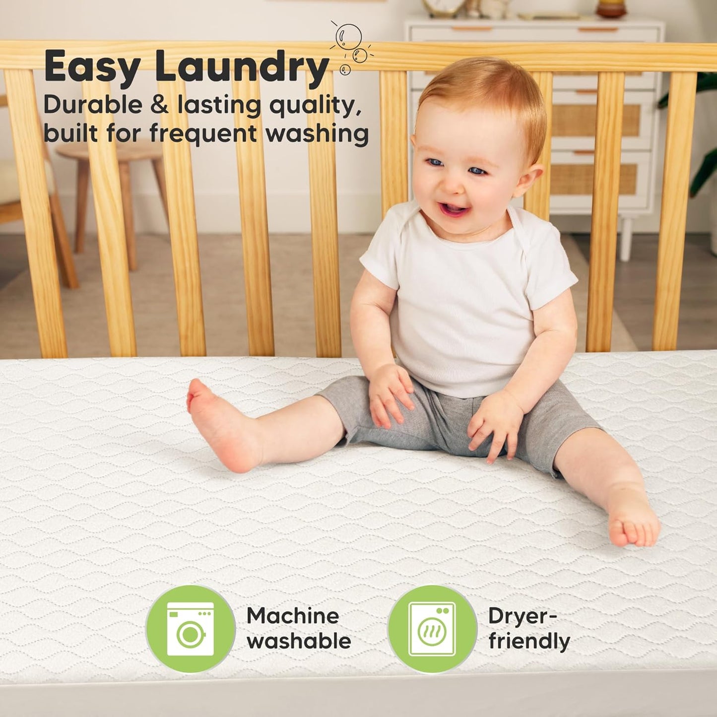 Waterproof Crib Mattress Protector Cover Fitted - 2-Pack Quiet Baby Crib Mattress Pad Sheets, 52" x 28" Soft Quilted Cotton Baby Sheet, Machine Washable, Easy Fit, Durable (Khaki/Mavy)