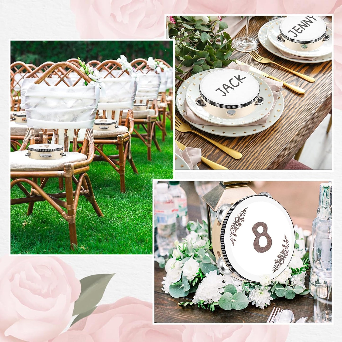 50 Pcs 6 Inch Wedding Tambourine Bulk Drum for Adults Hand Held Percussion Gift Wood Metal Jingles Musical Educational Drum Instrument for Church Wedding Party Favor