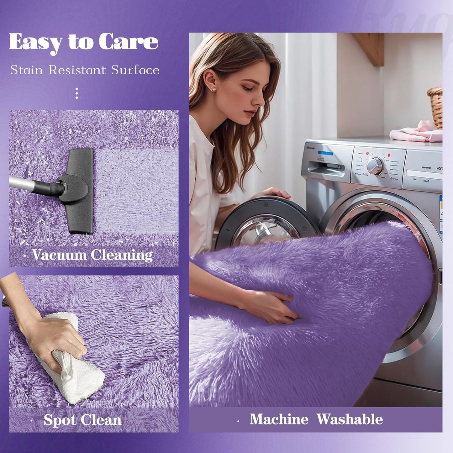 5x8 Area Rug for Living Room: Fluffy Shag Soft Washable Rugs Fuzzy Plush Indoor Carpet for Bedroom Nursery Playroom Dorm Kids Girls Boys Room (Purple, 5'x8')