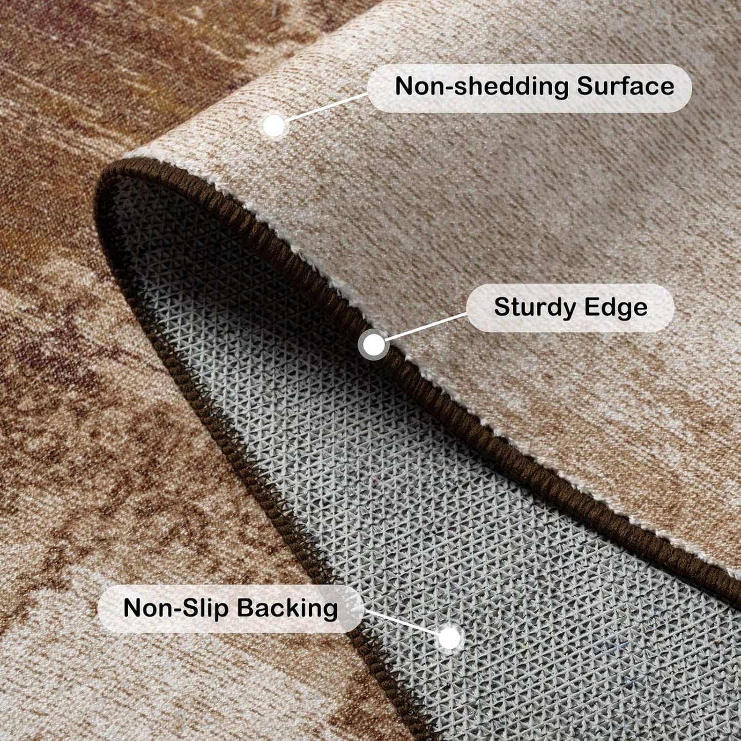 Kelarea Living Room Rug, 8x10 Rug Modern Abstract Washable Rugs Brown Faux Wool Vintage Carpet, Non Slip Rugs for Bedroom, Dining Room, College Dorm, Kids Playroom, Home Office