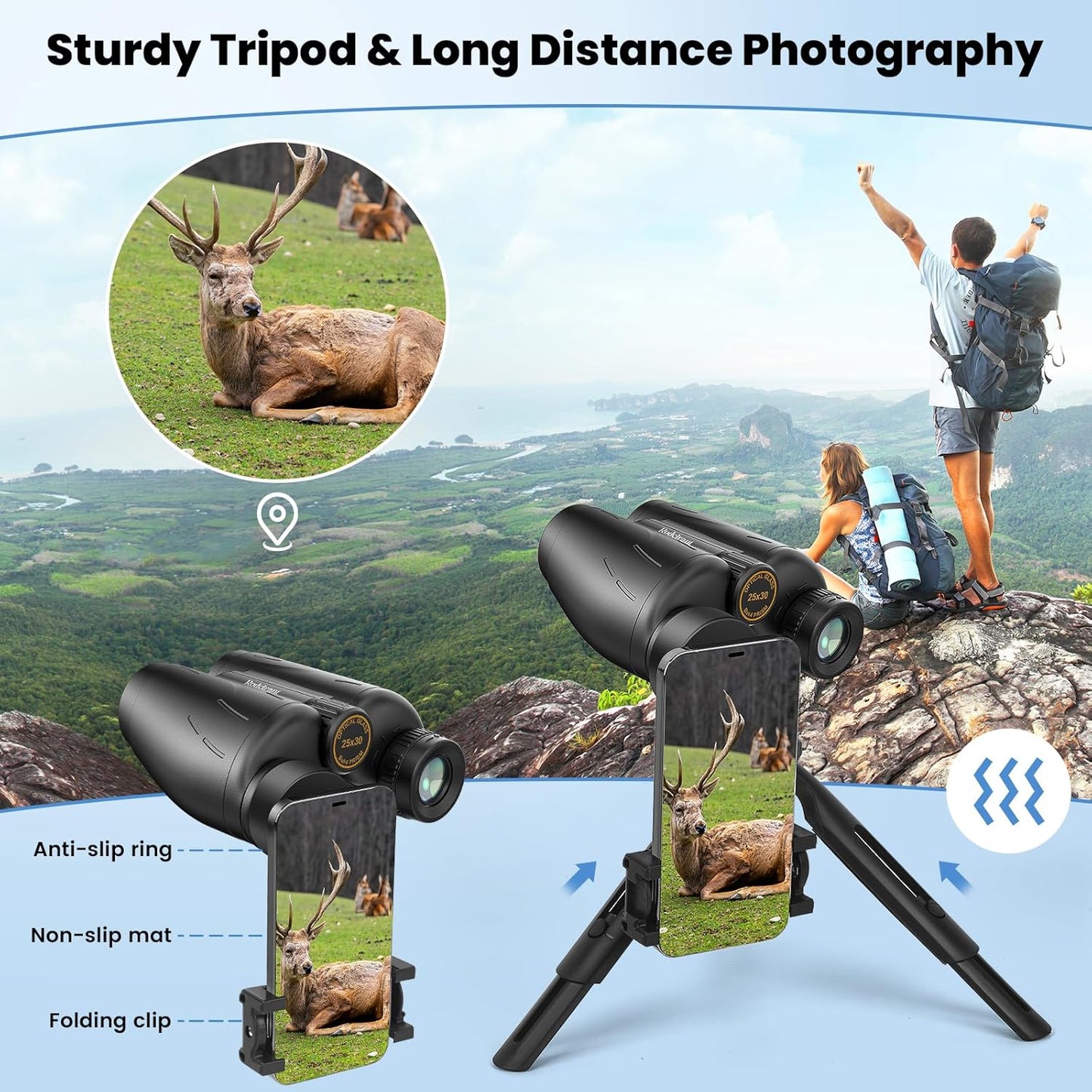 25x30 Professional Large Eyepiece Binoculars for Adults - Complete Kit with Phone Adapter, Tripod Adapter, Waterproof and Compact for Outdoor Adventures