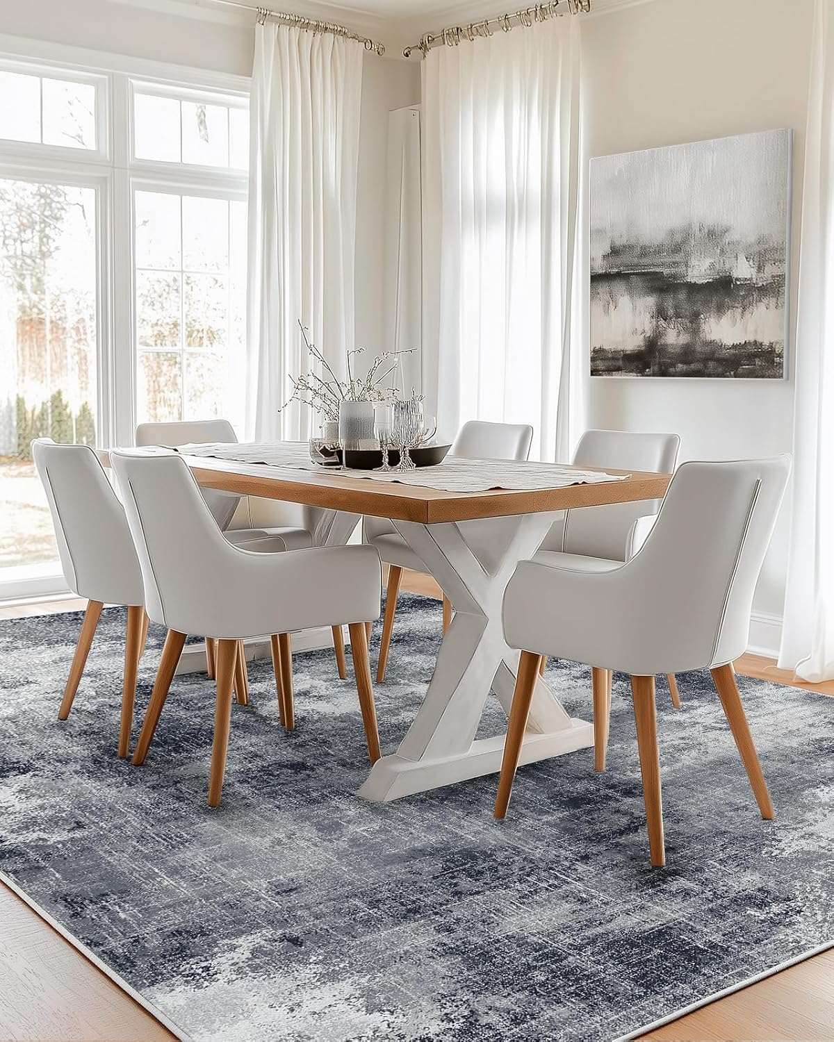 AMADA HOMEFURNISHING 6x9 Washable Area Rug, Modern Abstract Living Room Rug with Non-Slip Backing & Short Pile, Large Rug with Abstract Pattern for Living Room, Bedroom and Dinning Room, Grey