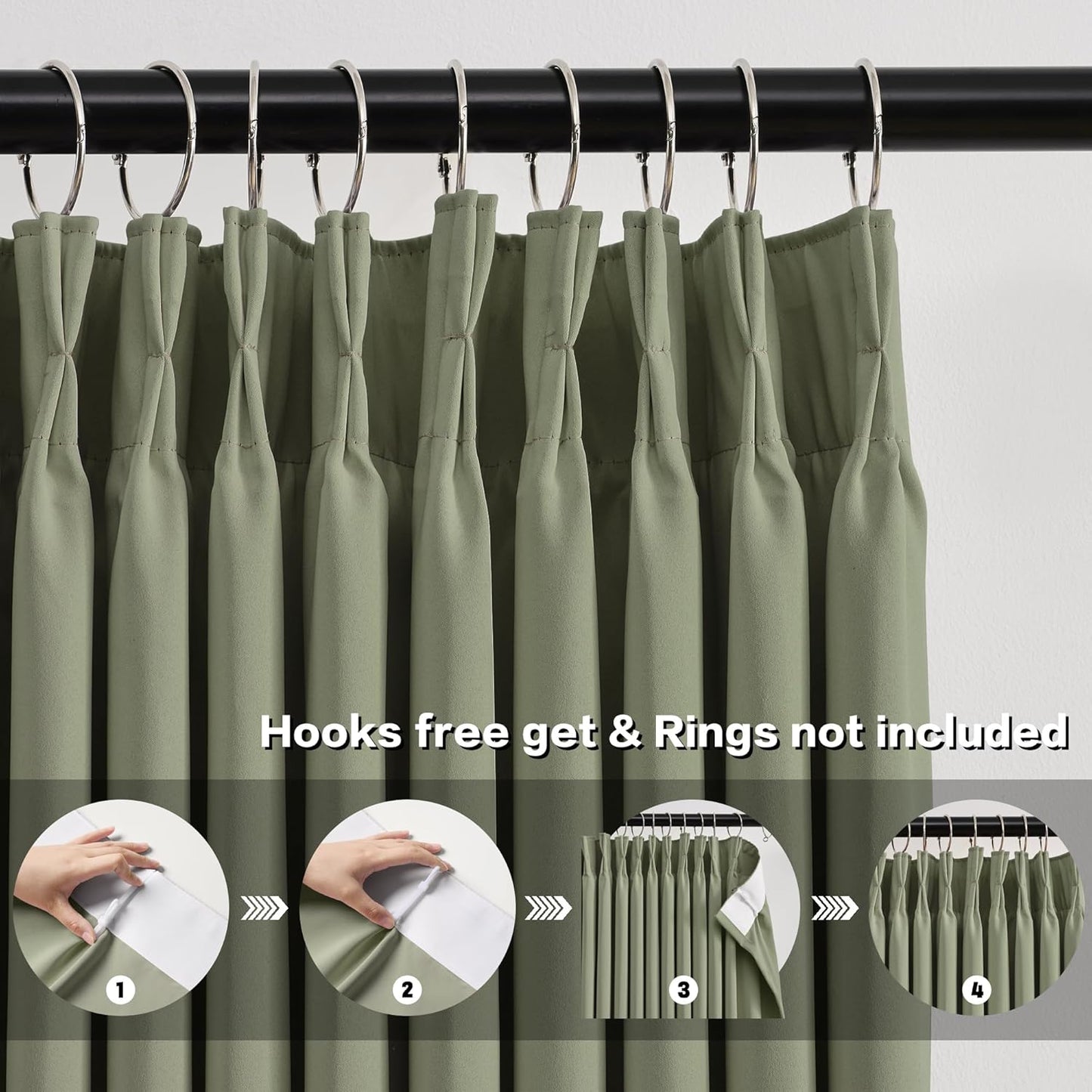 KEQIAOSUOCAI 90 Inch Light Sage Green Blakcout Curtains with Pinch Pleat,Room Darkening Energy Saving Insulated Soundproof Window Treatments for Bedroom/Closet(2 Panels, 40 x 90 Inch, Sage)