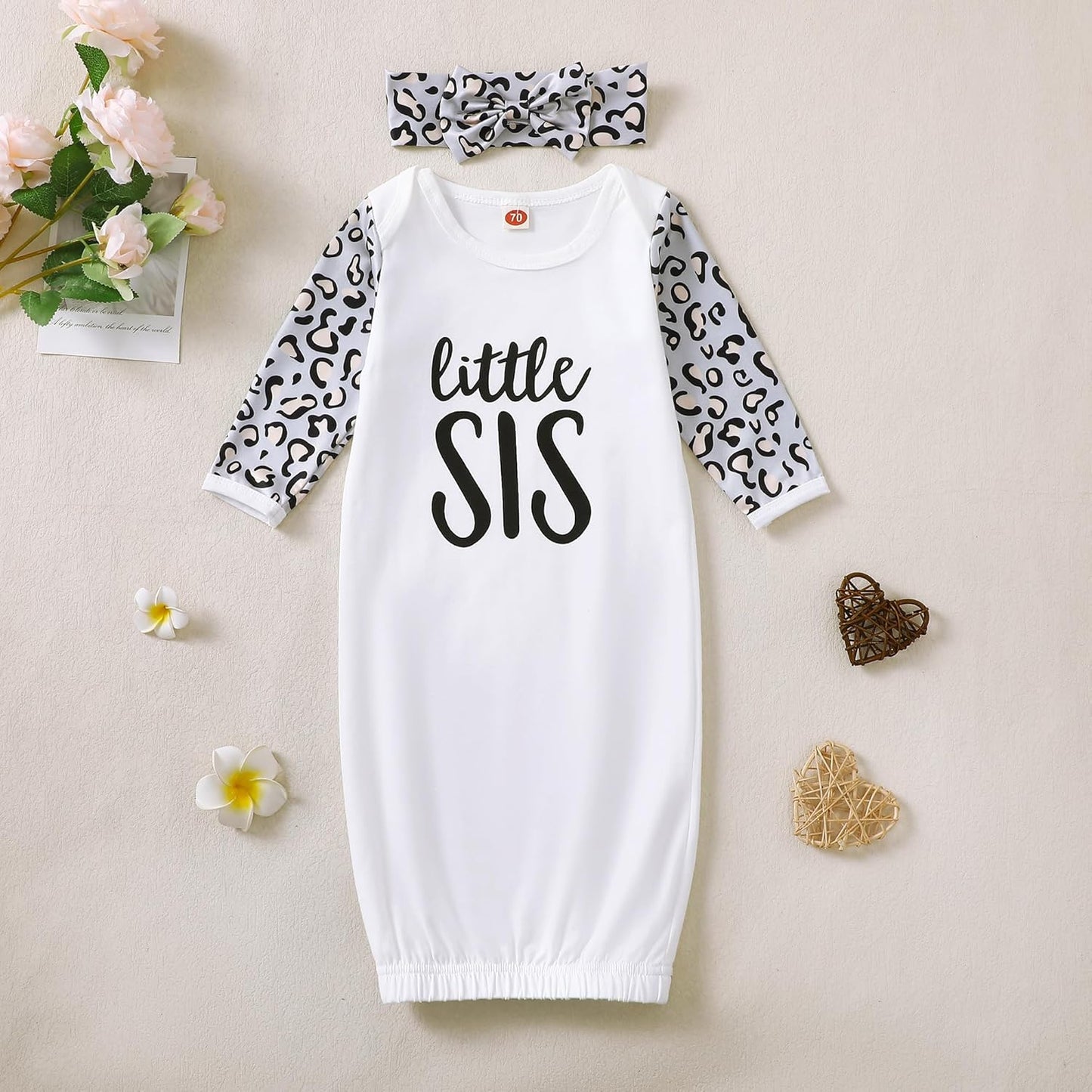 AMAWMW Newborn Baby Girl Little Sister Sleeper Gown Stripe Long Sleeve Nightgown Pajamas Gifts Stuff Essential Outfit