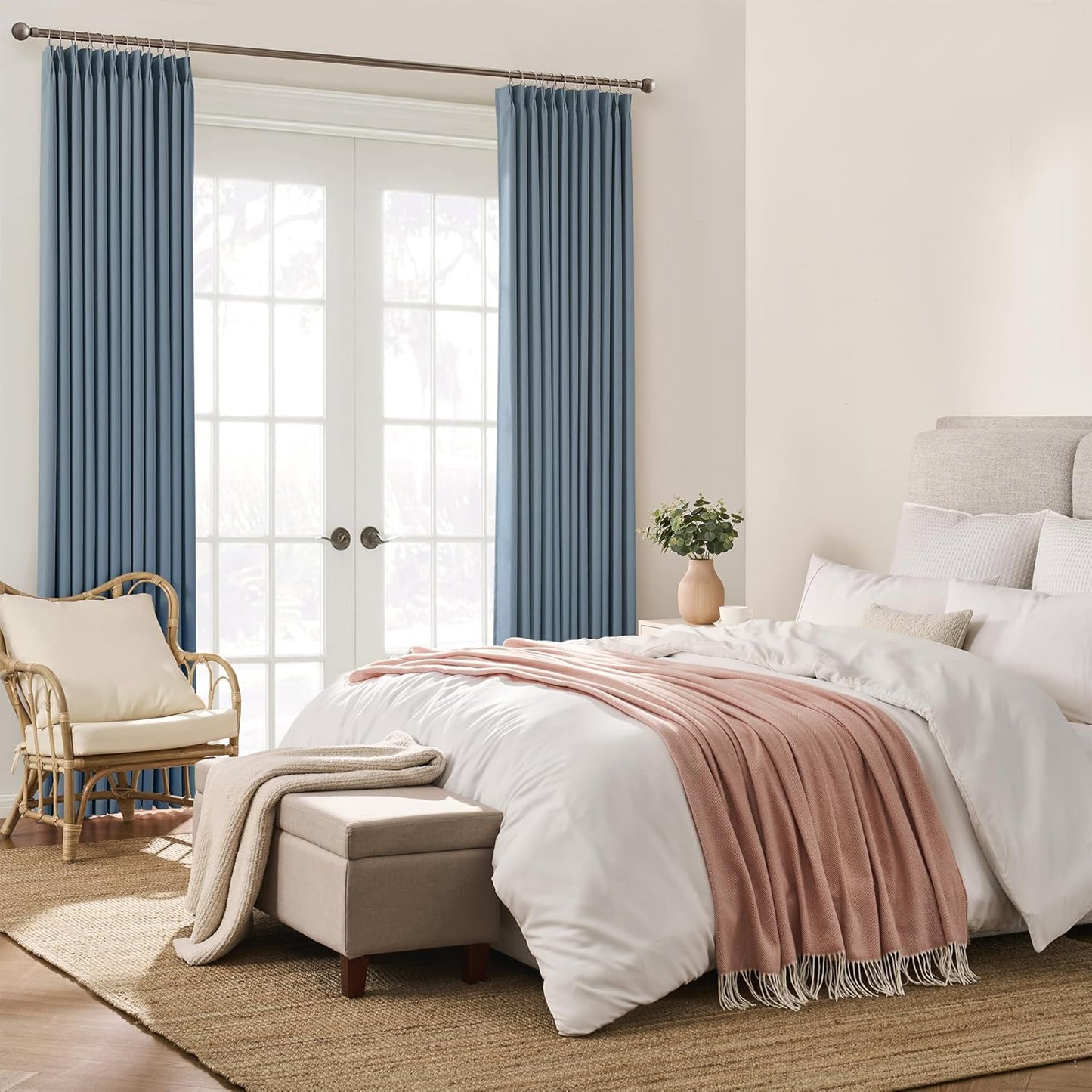 KEQIAOSUOCAI Dusty Blue Pleat Wide Width Drapes 80 x 102 inch Long 2 Panels - Thermal Insulated Room Divider Curtains for Bedroom/Living Room/Patio, Pinch Pleated Curtain Panel with Hooks