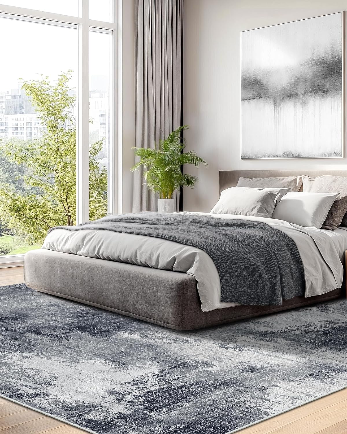 Amada 8x10 Area Rug, Modern Abstract Living Room Rug with Non-Slip Backing & Short Pile, Large Washable Rug with Abstract Pattern for Living Room, Bedroom and Dinning Room, Grey