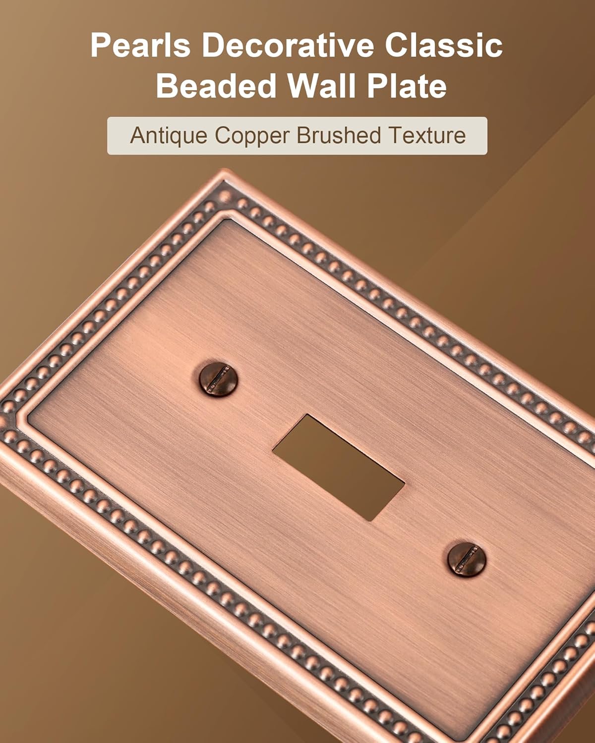 4-Pack Single Toggle Light Switch Cover Plate, Pearls Decorative Switch Plate Covers, Antique Copper 1 Gang Metal Wall Plate, Corrosion Resistant