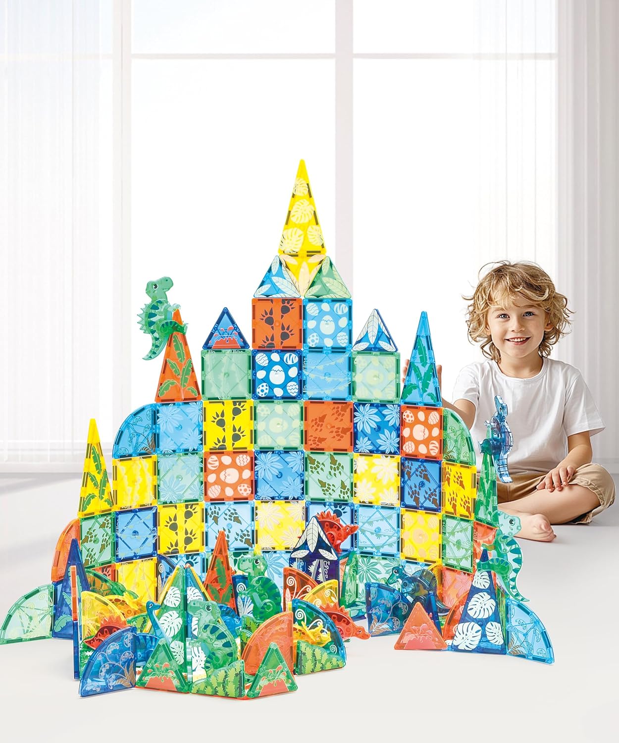 106 PCS Dinosaur Magnetic Tiles Set,Magnet Building Blocks Dino World Toys,TEM AUTHENTICATED,Magnet Tiles Animals for Toddlers Boys Girls Kids Age 3 4 5 6 7 8