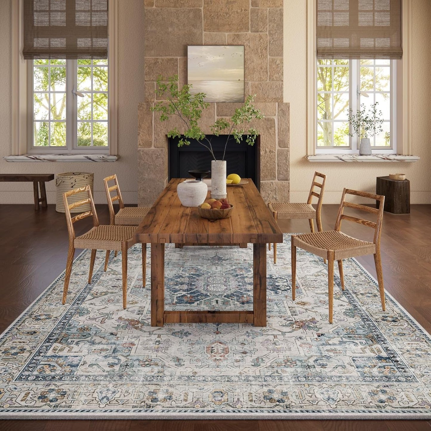 6x9 Area Rugs for Living Room: Washable Bedroom Rug Boho Vintage Rugs Stain Resistant Non Slip Low Pile Soft Lightweight Carpet for Kitchen Dining Room Farmhouse Nursery Kids Room Home Office