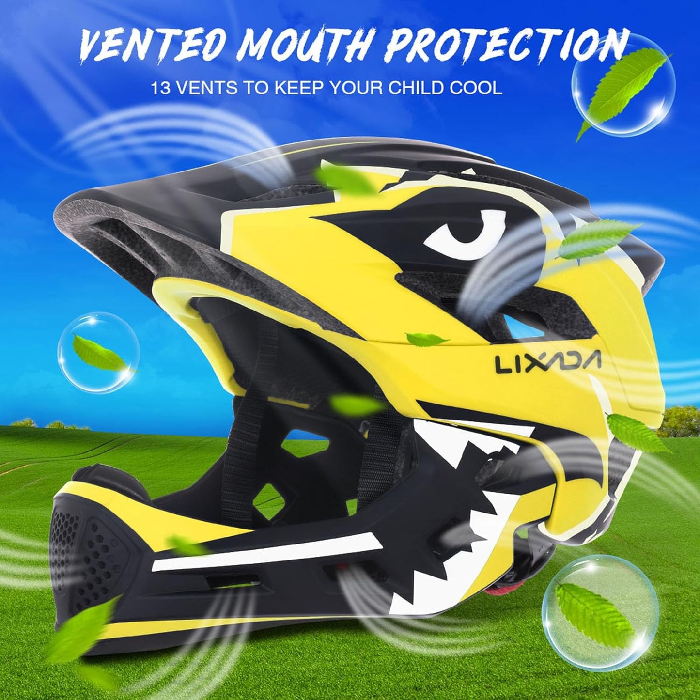 Lixada Kids Bike Helmet Adjustable Detachable Full Face Helmet for Cycling Helmet for Children Bicycle, Skateboard, Scooter, Protective Gear (20.5-22 Inches)