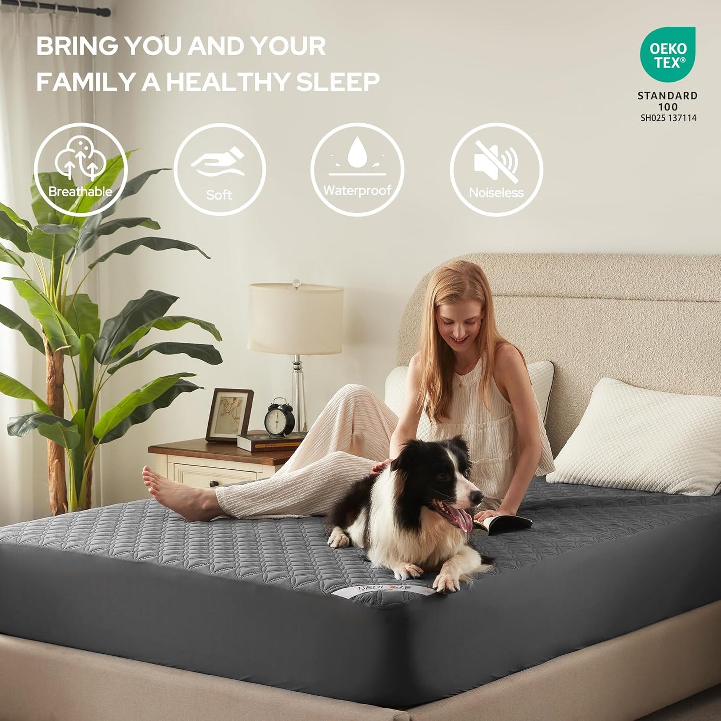 2 Pack Waterproof Mattress Protector, King Size Mattress Pad with Deep Pocket 6"-18" Depth, Soft Breathable Dirt-Proof Single Bed Mattress Cover for Bedroom, Dorm Room (Gray)