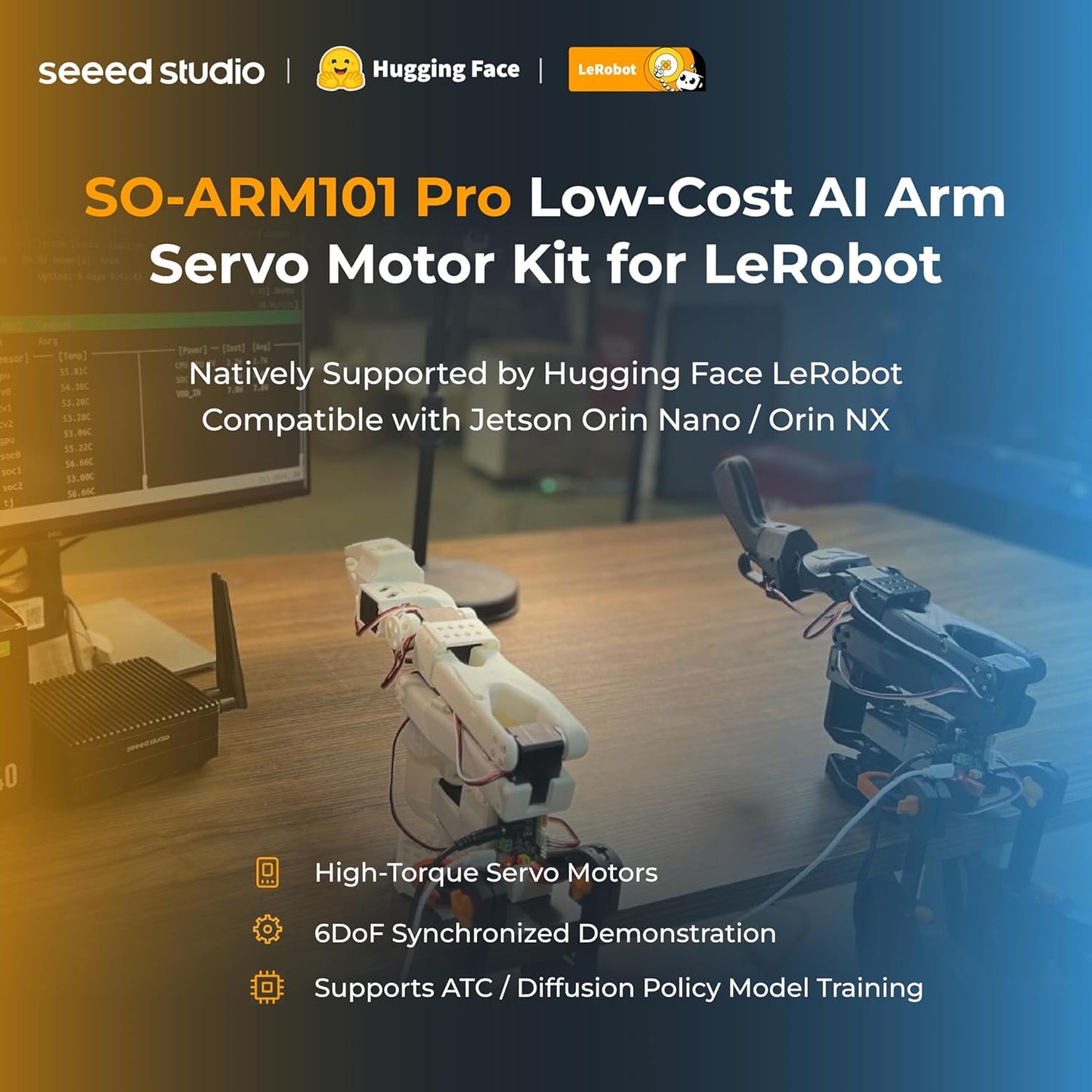 AI Robotic Arm Kit with Servo Motors – LeRobot SO-ARM101 Pro Low-Cost (Without 3D Printed Parts) | 6-DOF, Open-Source, Compatible with NVIDIA Jetson
