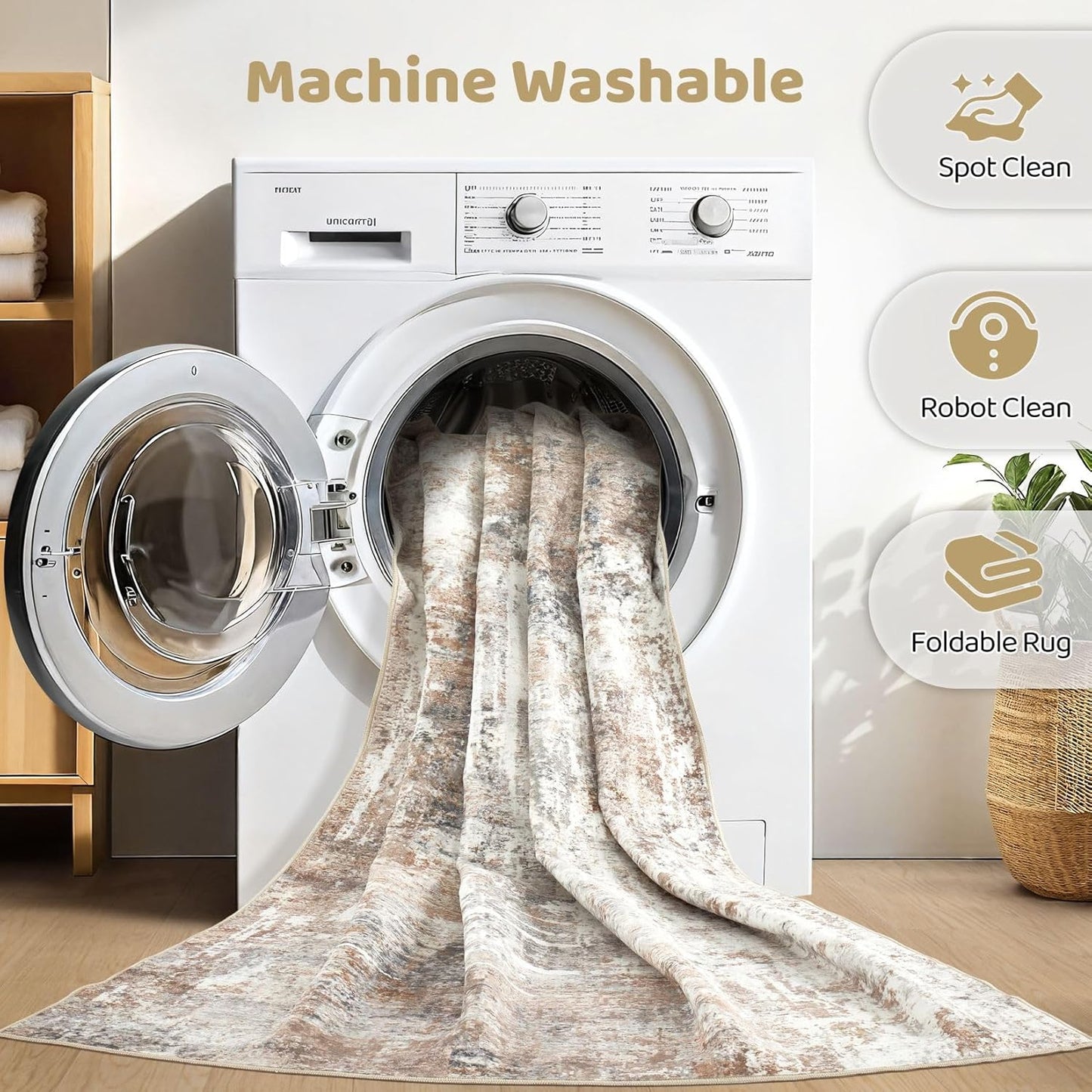 Area Rug Living Room Rugs: 5x7 Washable Large Abstract Modern Soft Stain Resistant Indoor Floor Non Slip Accent Carpet for Bedroom Nursery Playroom Dining Room Office Dorm Home House Decor- Brown