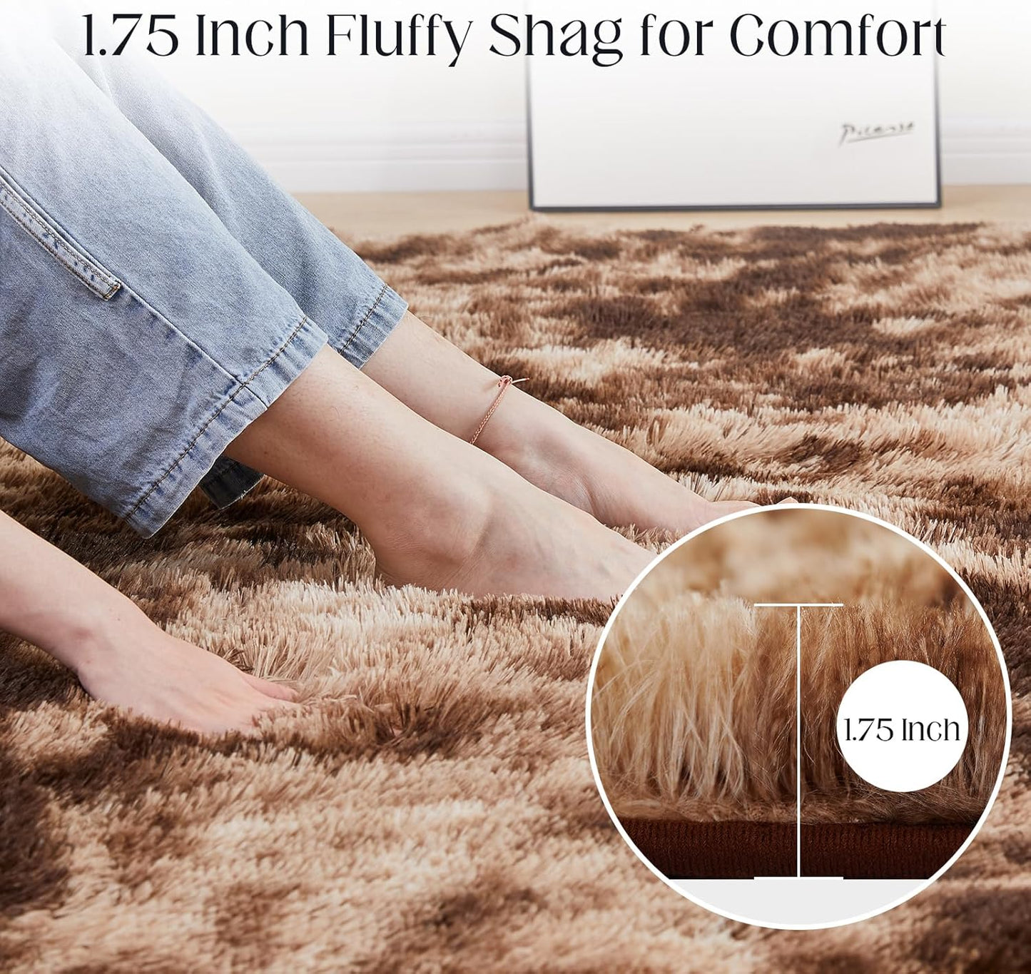 6x9 Area Rugs for Living Room, Fluffy Shaggy Bedroom Rug Indoor Carpet, Anti-Skid Soft High Pile Rug for Nursery, Kids Room, Bedside, Home Decoration, Tie-Dyed Brown