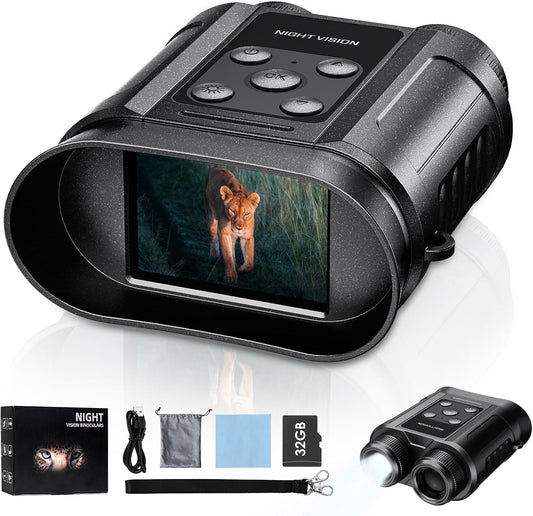 Night Vision Goggles,Compact Night Vision Binoculars,32GB Card Included, Photo/Video Capture,Outdoor tools for Education, Wildlife Watching,Gifts for Boy, Gifts for Men, Gifts for Father (Pearl Black)