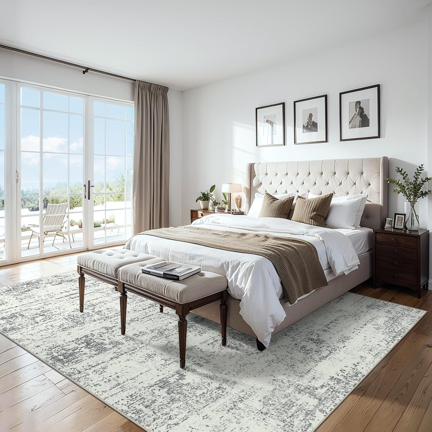 Area Rugs Living Room Rug - 4x6 Washable Modern Abstract Soft Neutral Non-Slip Carpet Large Indoor Floor Stain Resistant Thin Carpets for Bedroom Dining Room Farmhouse Nursery Home Office Grey