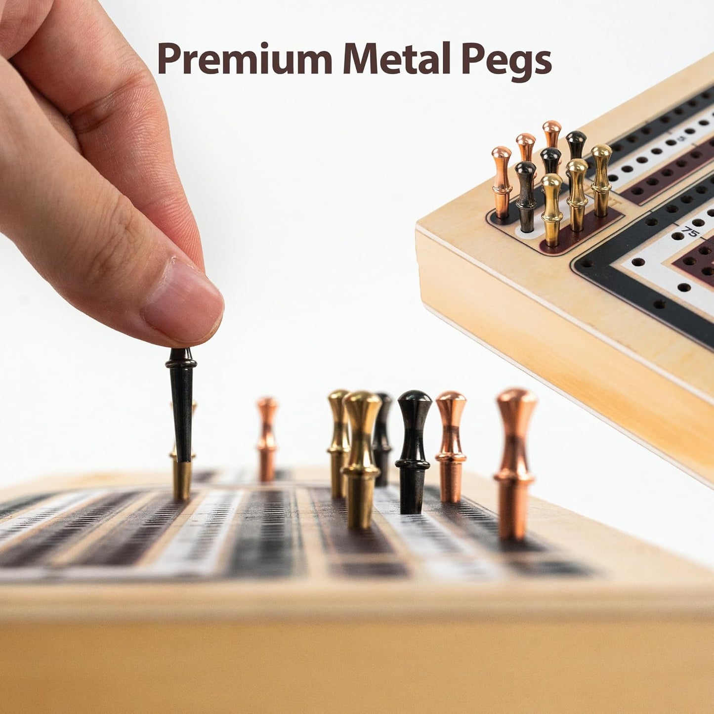 Cribbage Board Game Set, Premium Wooden Board with Magnetic Lock and 9 Metal Pegs, 2 Decks of Playing Cards, Large Storage - Travel Portable 3-Track Cribbage Game Sets for Family (Instruction Include