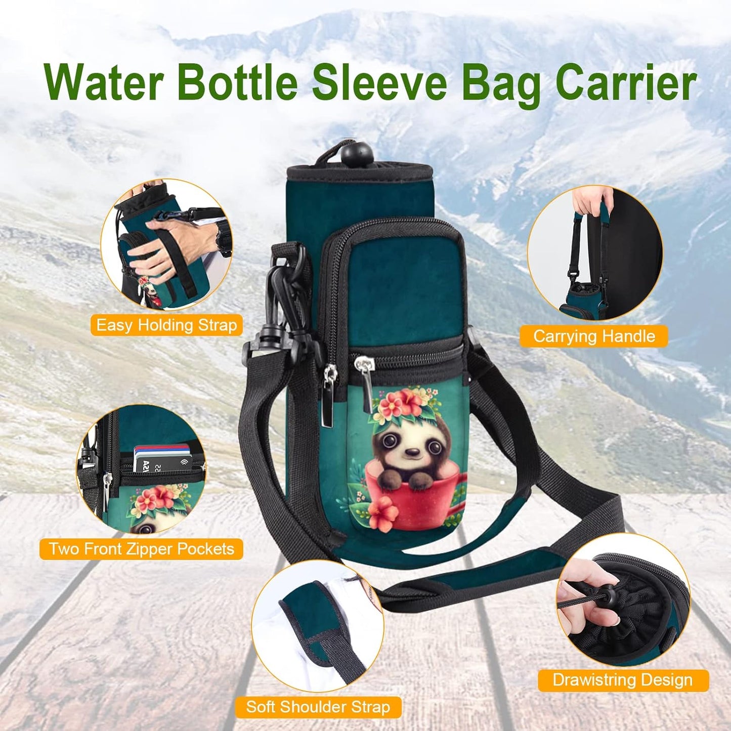 25/32/40/64oz Water Bottle Bag Holder Carrier-Insulated Crossbody Sling Case Sleeve with Strap & Pockets for Men Women Gym Cycling Travel Walking Hiking Camping