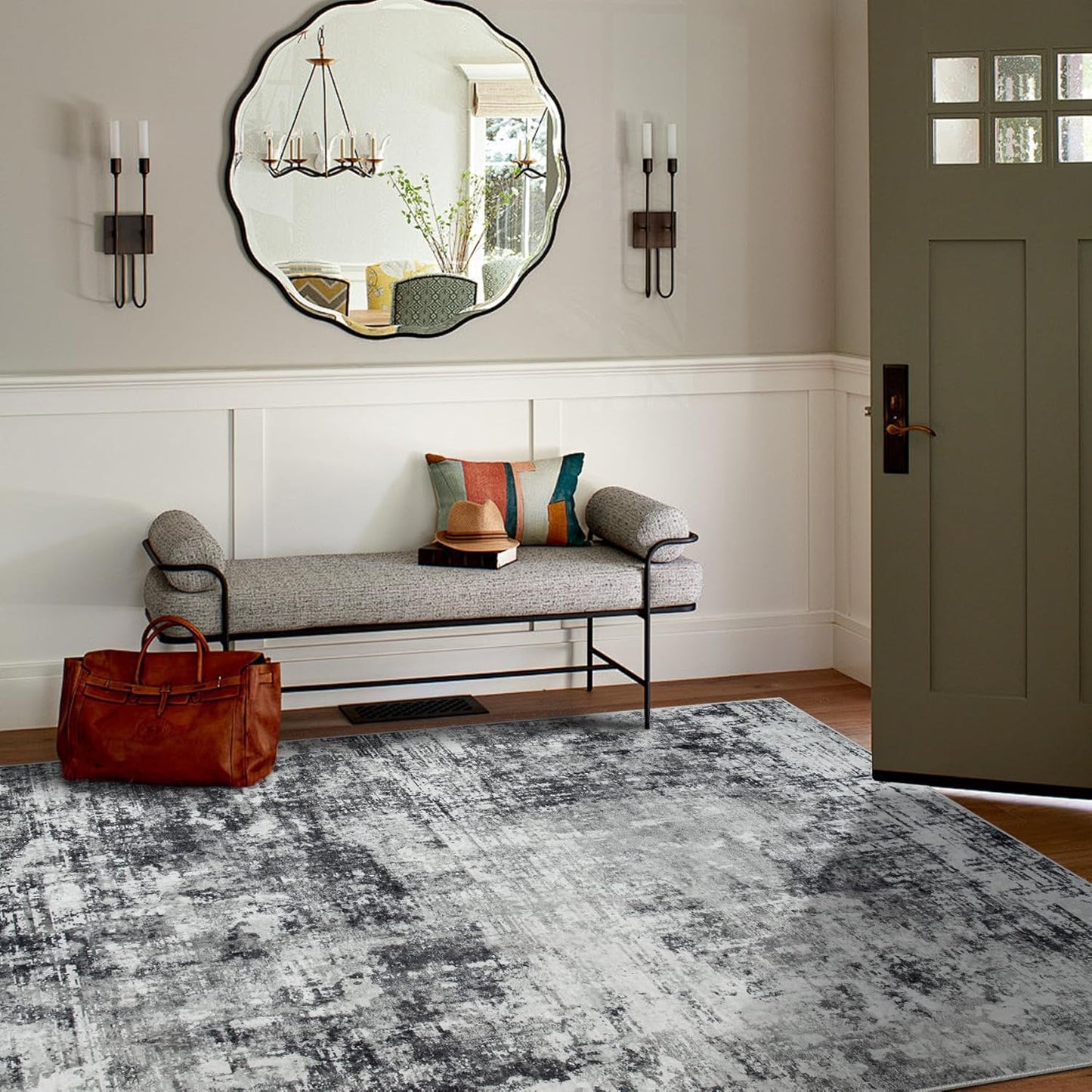 6x9 Area Rugs for Living Room Rug Washable: Modern Rug for Dining Room Bedroom Carpet Non Slip Low Pile 6 by 9 Indoor Abstract Nursery Home Office Black Grey