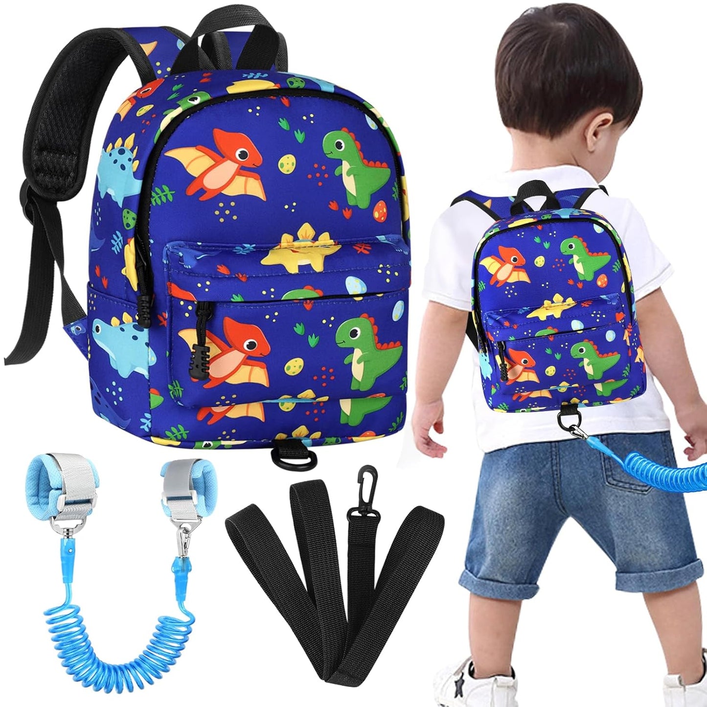 Accmor Toddler Backpack Leash Harness, Cute Kids Backpack with Anti Lost Wrist Link, Child Backpack Leash Baby Walking Harness Bag for Outdoor Travel, Mini Dinosaur Backpack Tether for Boys
